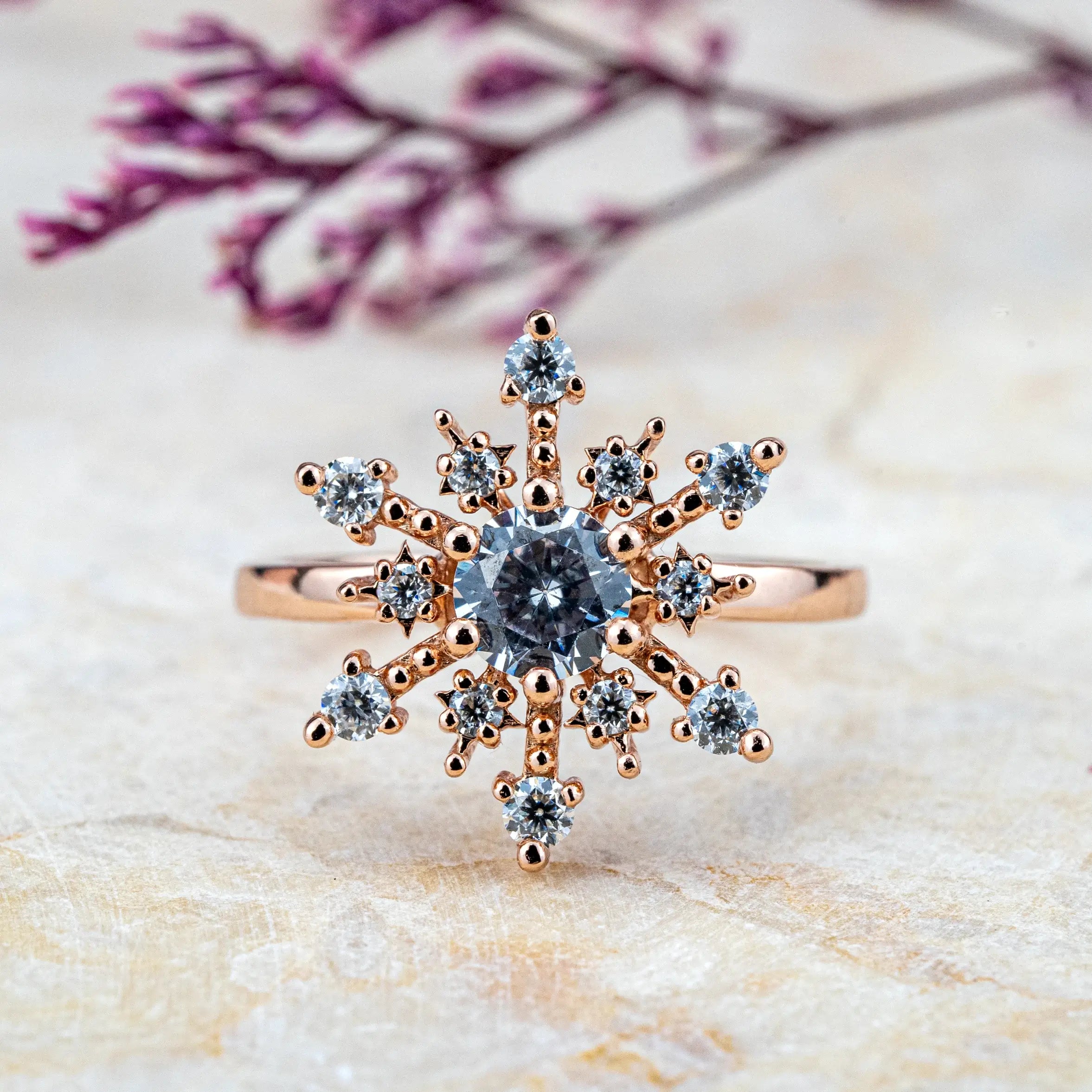 Custom Unique Engagement Ring Snowflake Ring Christmas Gifts