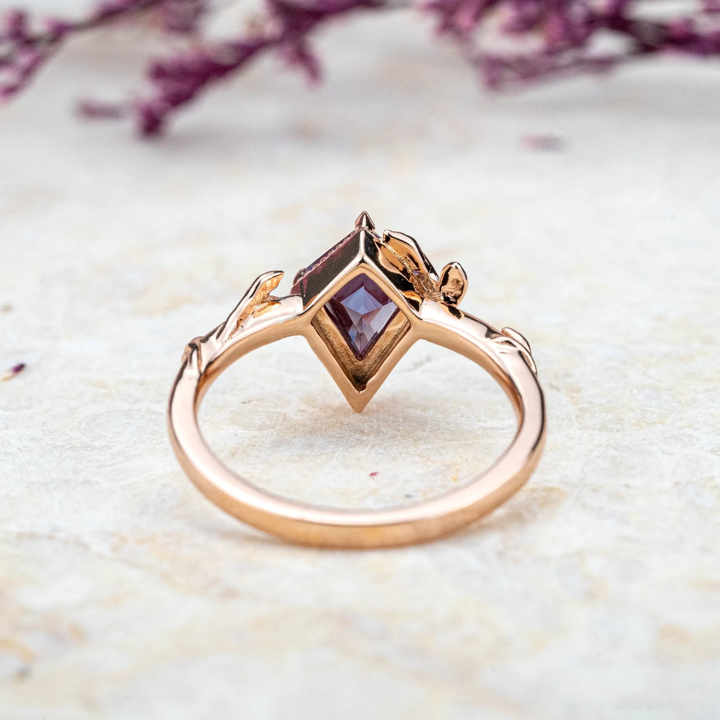 Custom Kite Cut Lab Alexandrite Ring Leaf Engagement Ring