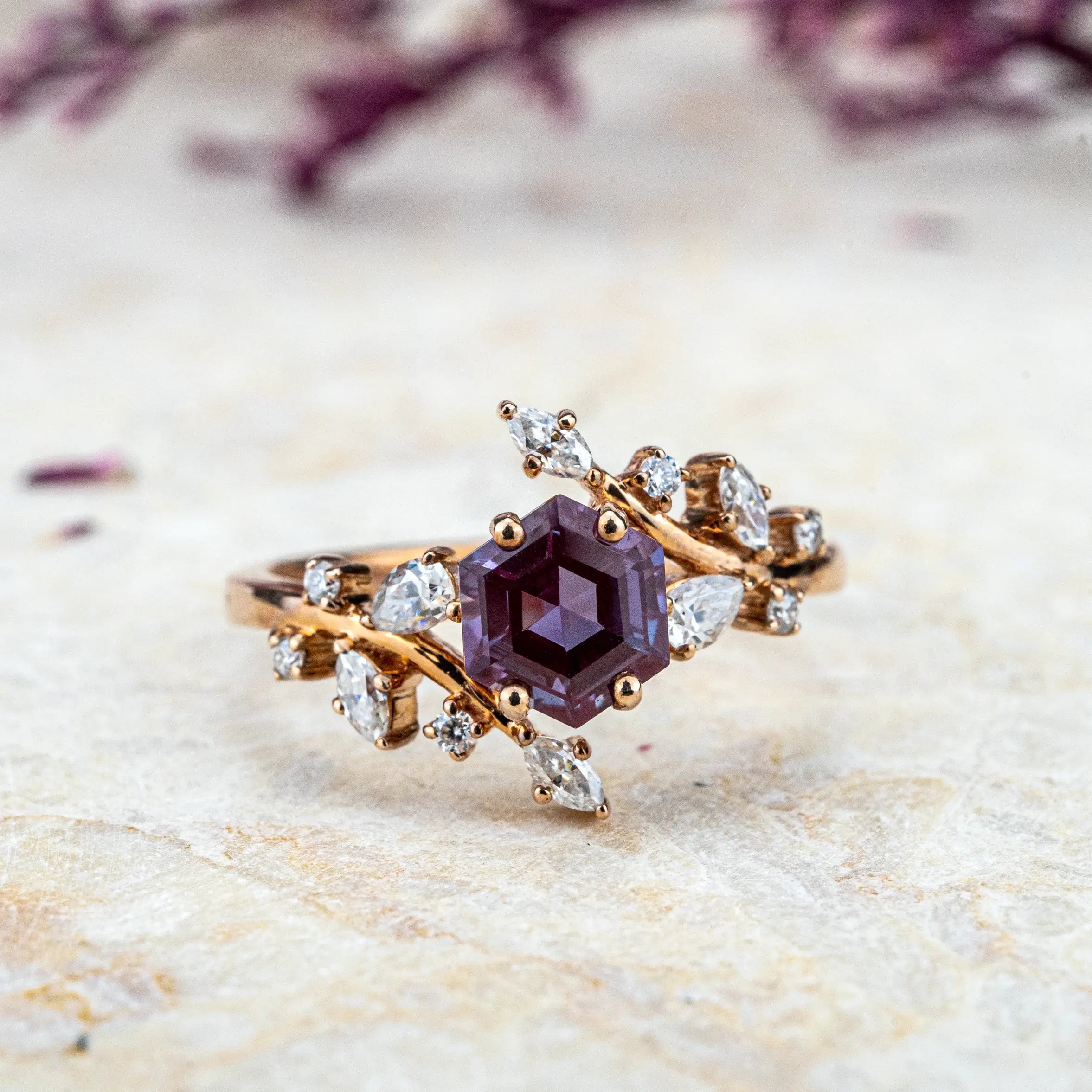 Exquisite Rose Gold Oval Alexandrite Engagement Ring Vintage Floral Design Natural Diamonds Elegant Bridal Jewelry Perfect for Proposal Ring