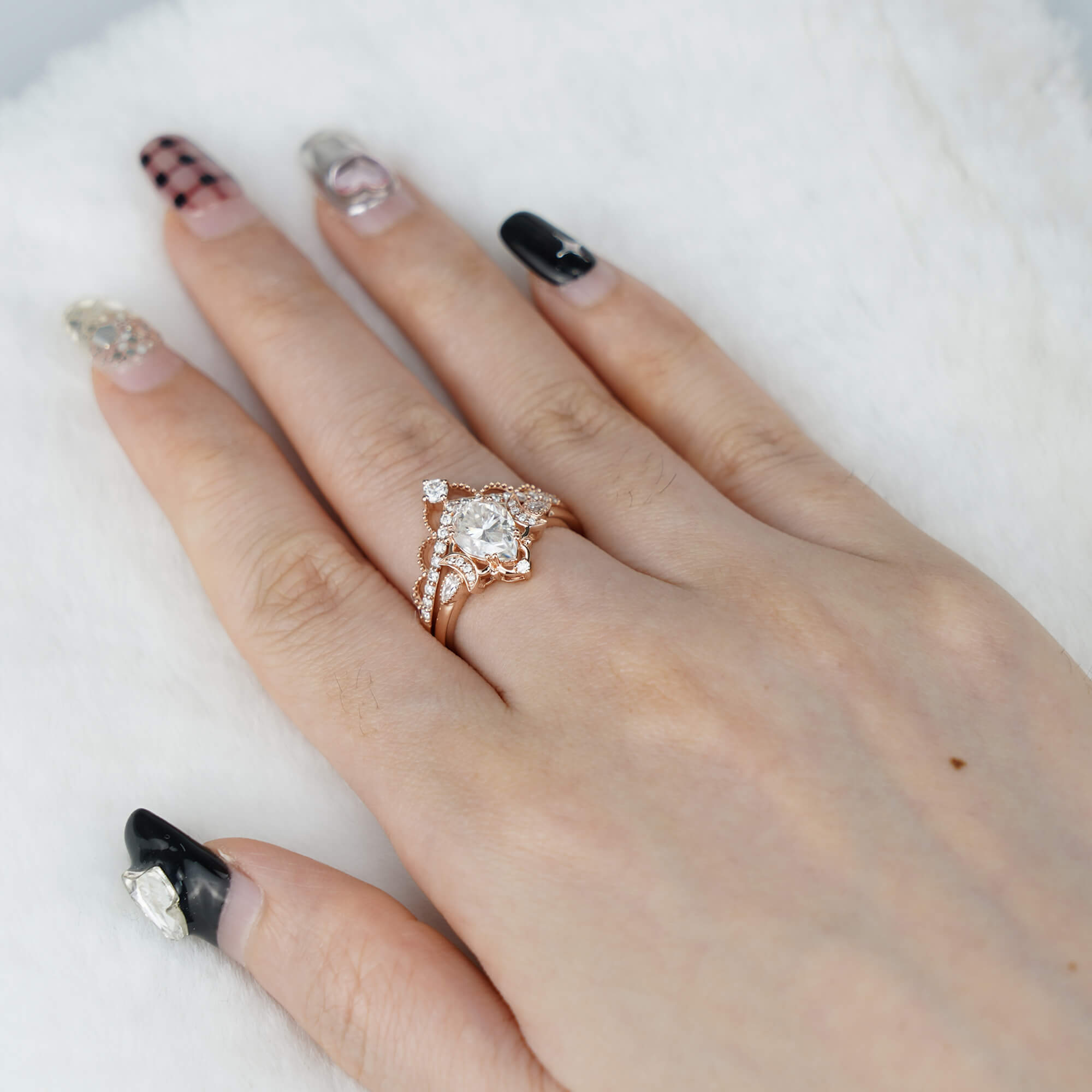 Pear Moissanite Engagement Ring Set -Vintage Covenant of Love
