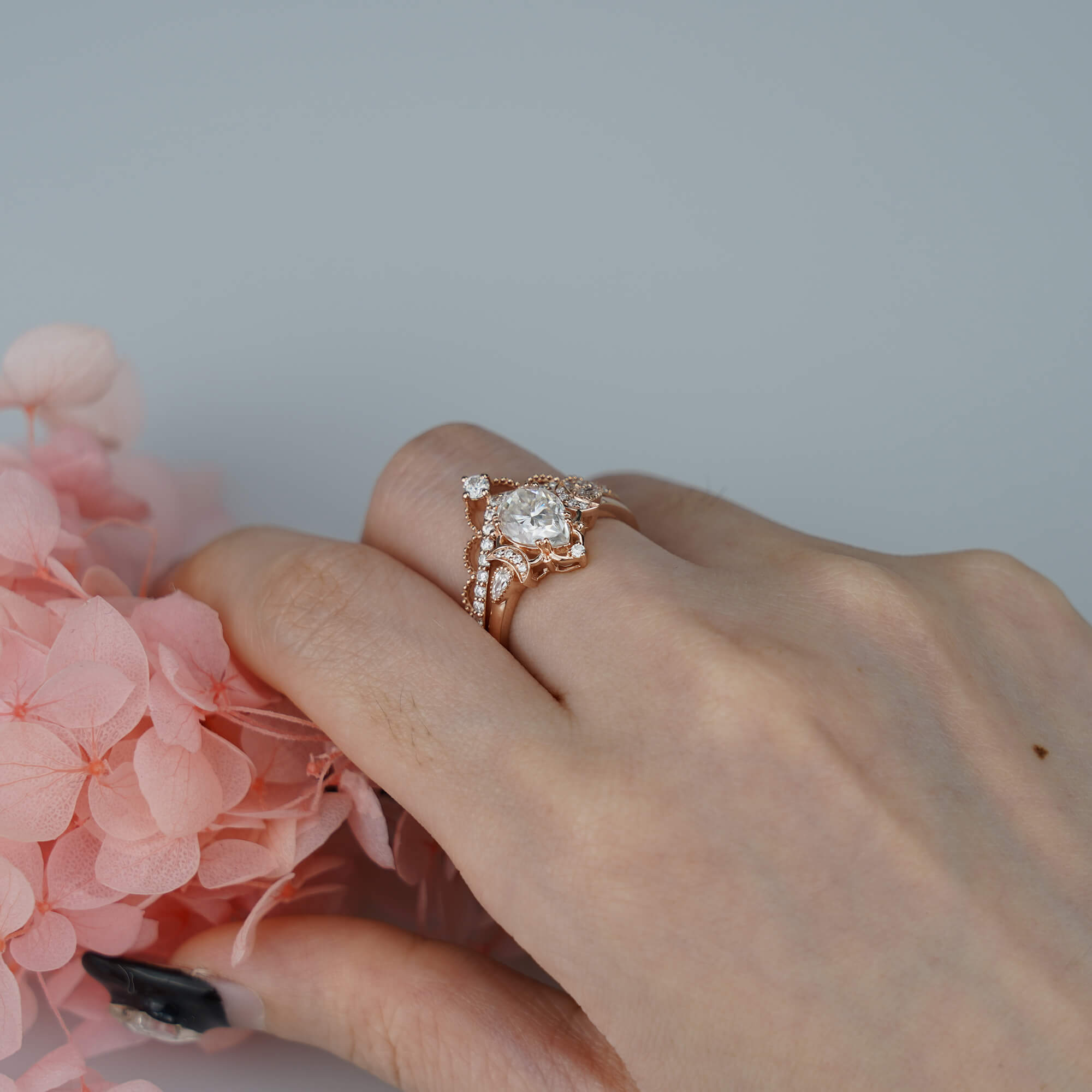 Pear Moissanite Engagement Ring Set -Vintage Covenant of Love