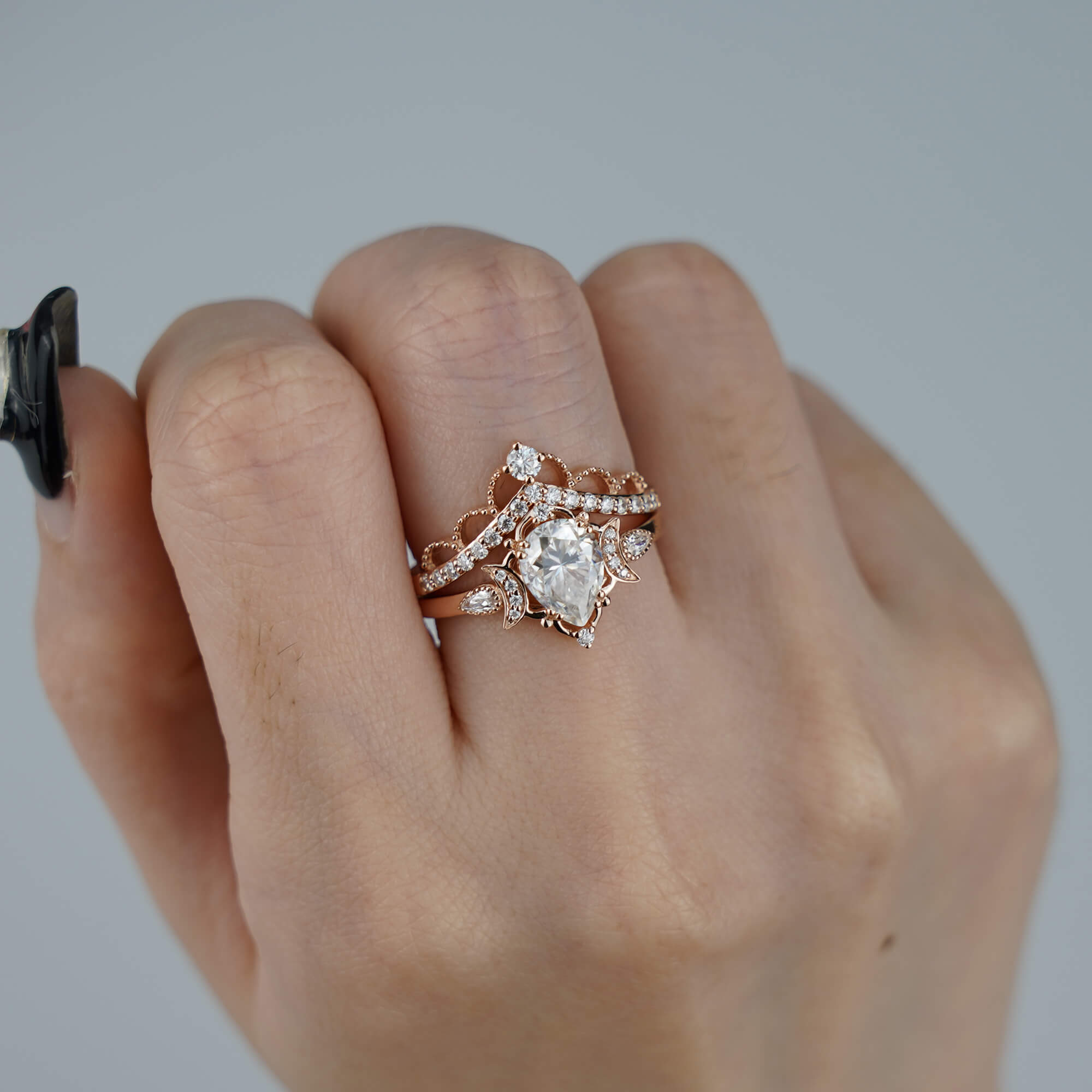Pear Moissanite Engagement Ring Set -Vintage Covenant of Love