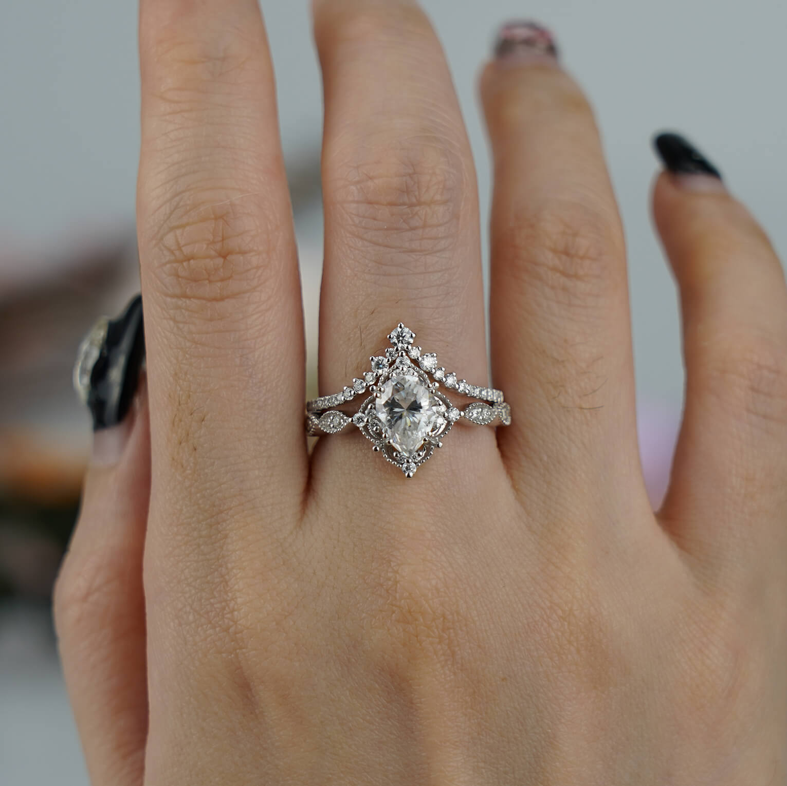 Pear Moissanite Engagement Rings Set -Vintage Pure White Love,For women gift,anniversary rings for wife