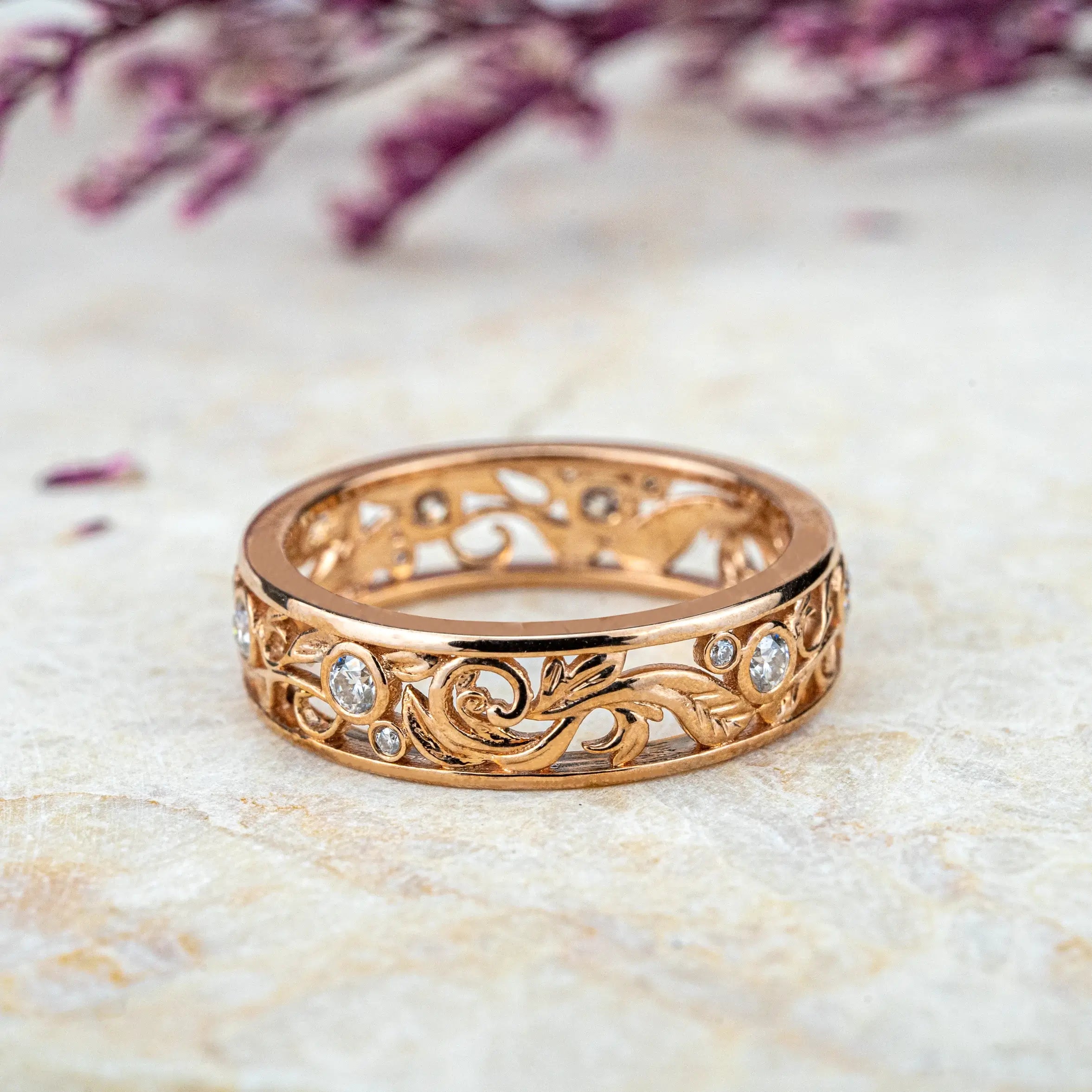 Unique Nature Inspired Design Leaf Ring Wedding Band Diamond Gold Ring wedding ring for women