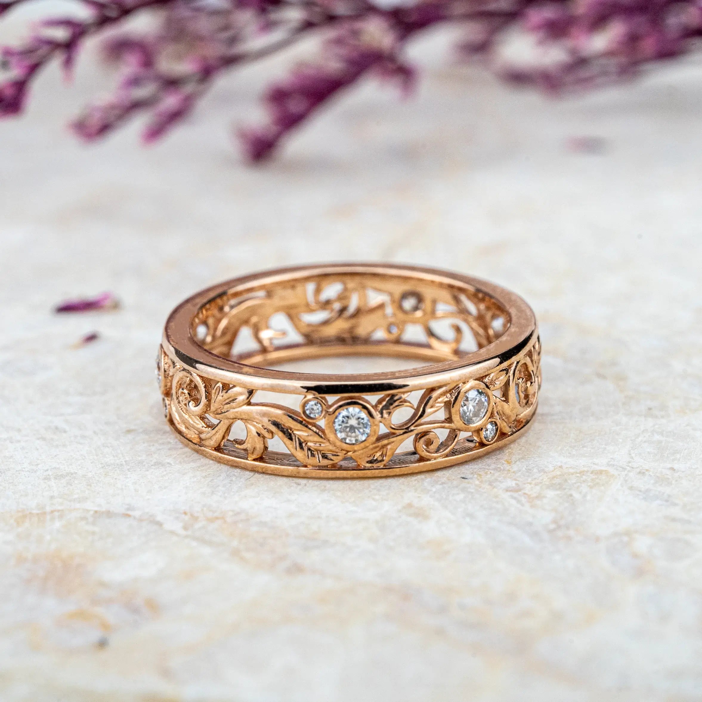 Unique Nature Inspired Design Leaf Ring Wedding Band Diamond Gold Ring wedding ring for women