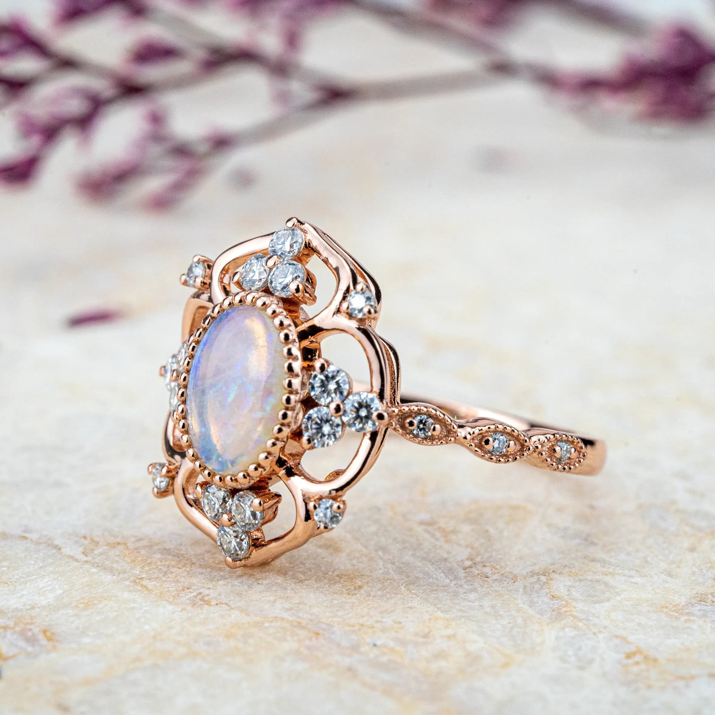 Luxurious Unique Vintage Rings Opal Engagement Ring Flora Ring for women custom wedding ring promise gift