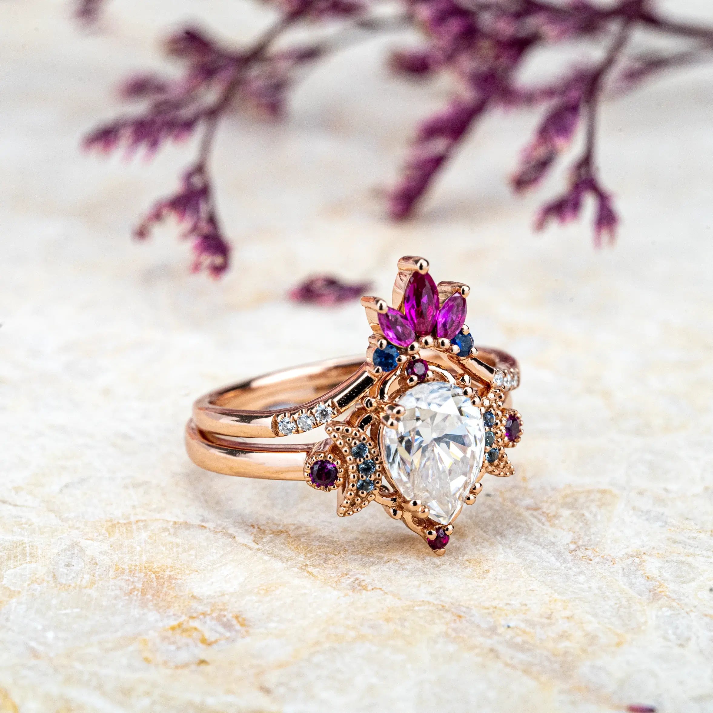 Gorgeous and Unique Queen Ring Moissanite Engagement Ring Set promise gift for women anniversary ring