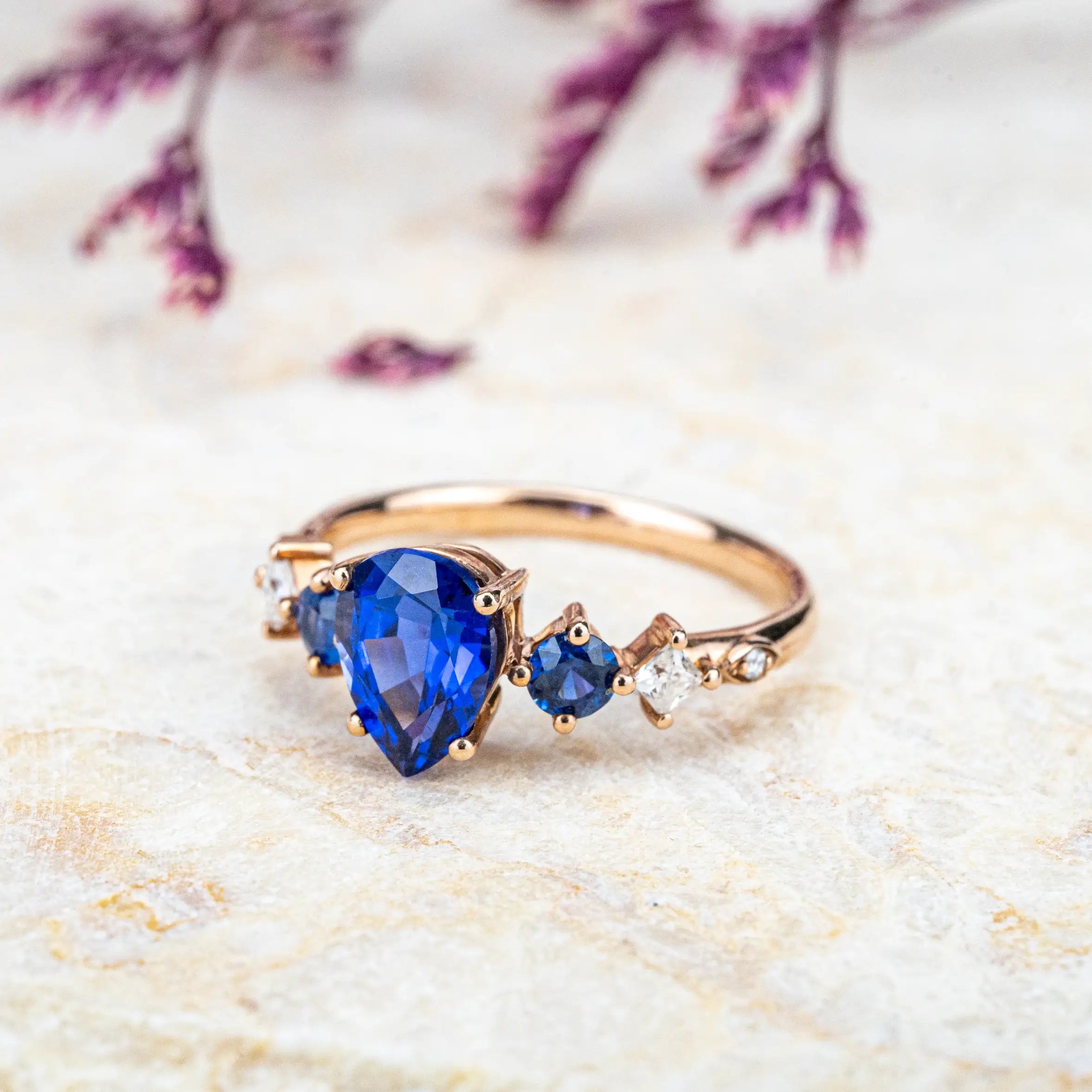 Modern Simple Sapphire Diamond Engagement Ring seven stone rings 18k rose gold custom anniversary ring for ladies