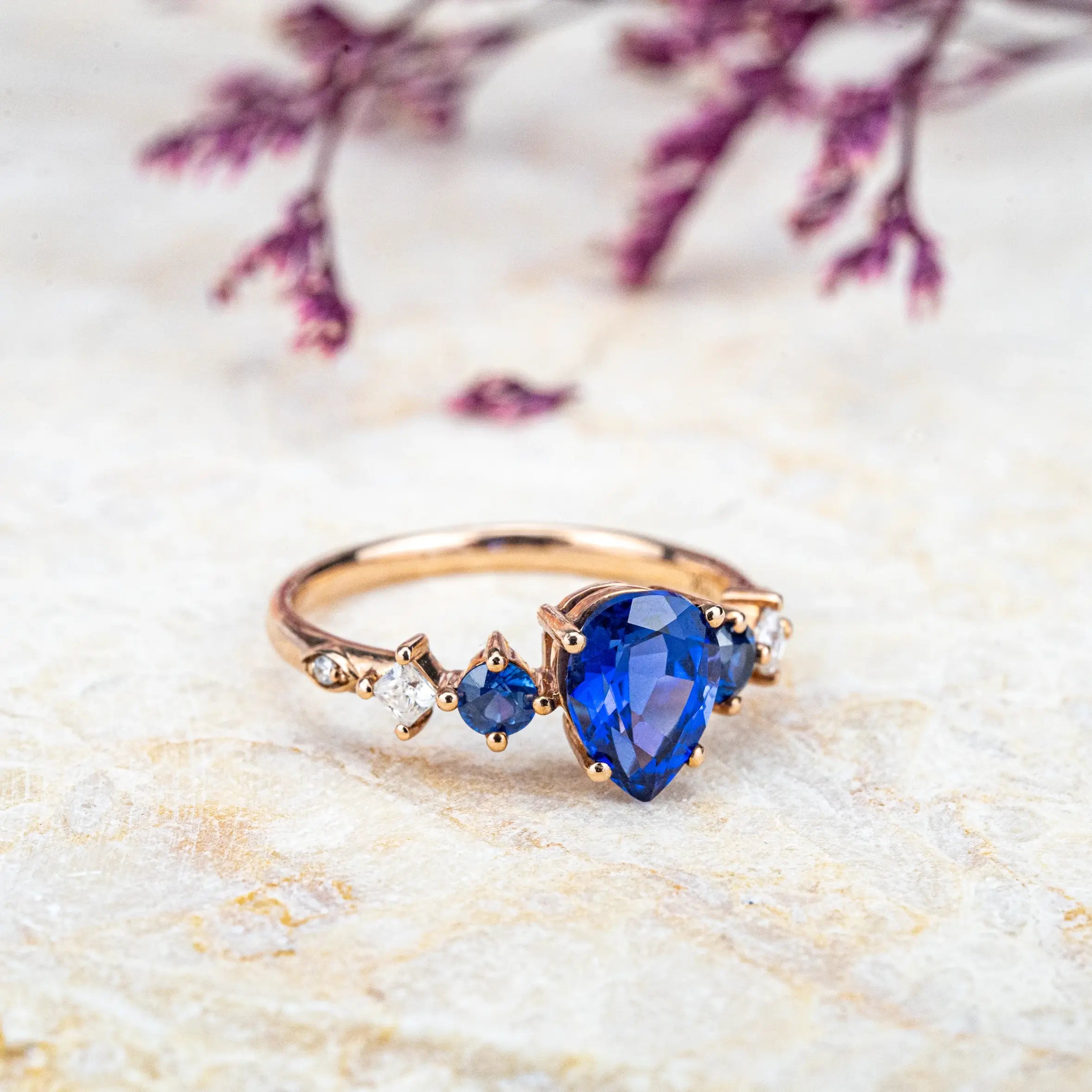 Modern Simple Sapphire Diamond Engagement Ring seven stone rings 18k rose gold custom anniversary ring for ladies