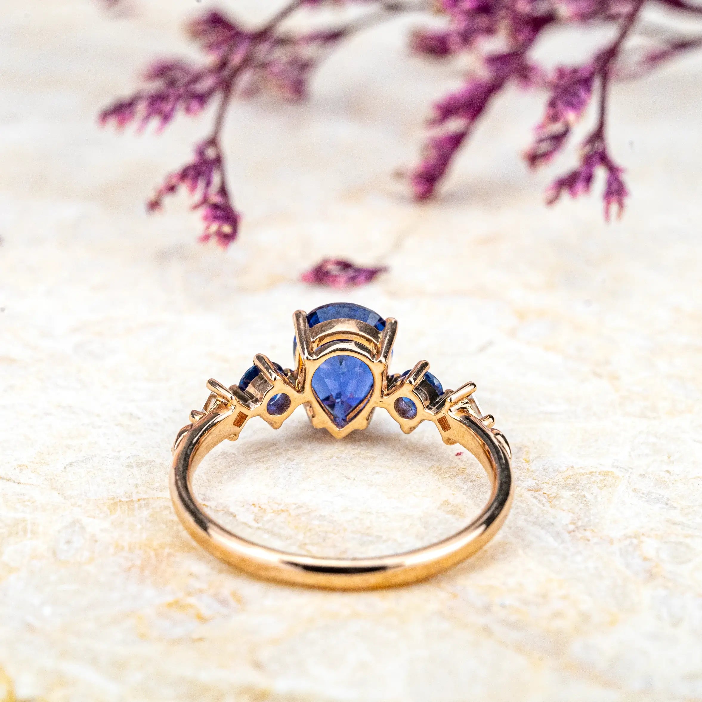 Modern Simple Sapphire Diamond Engagement Ring seven stone rings 18k rose gold custom anniversary ring for ladies