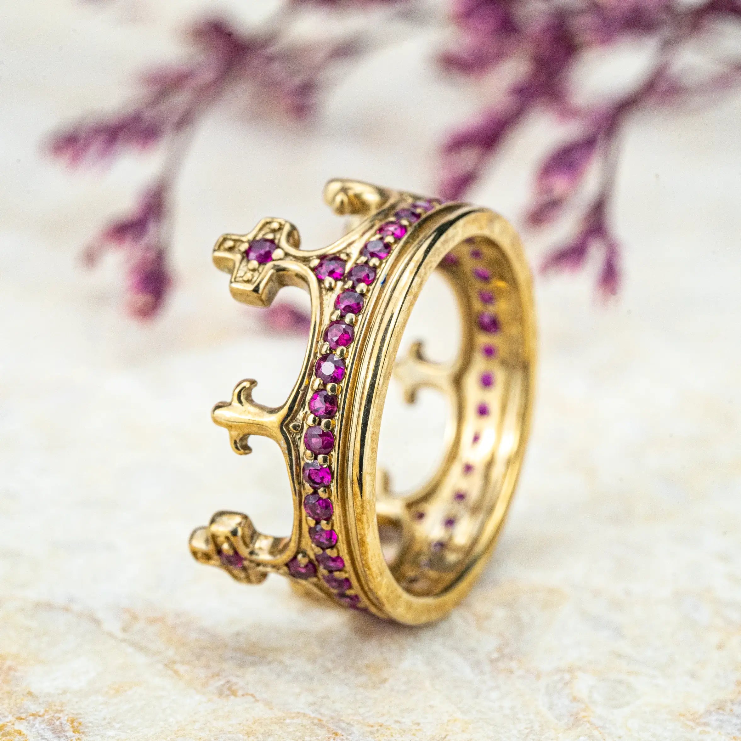 Vintage Crown Ring Unique Cross Ruby Eternity Band for ladies