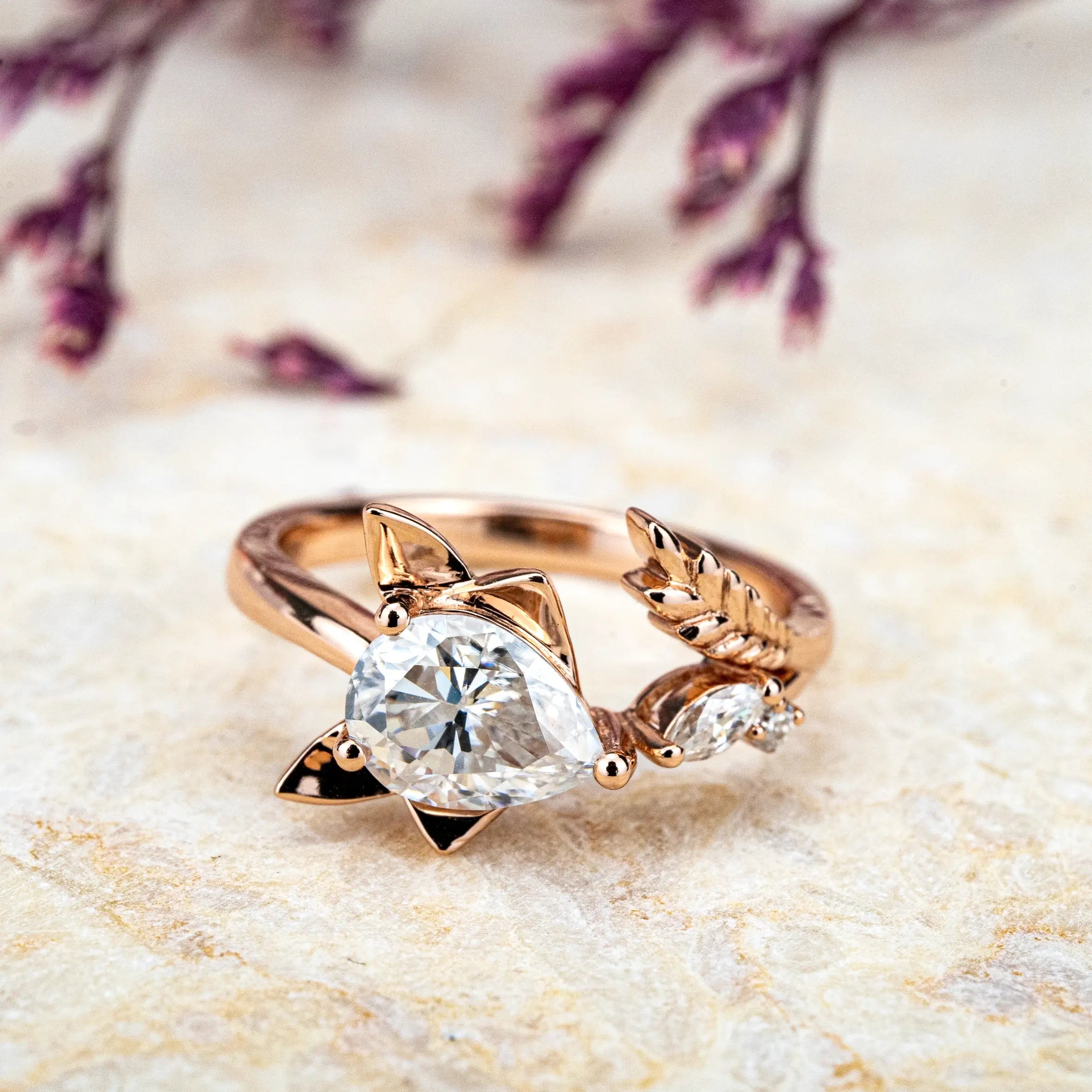 Moissanite Ring Unique Creative Style Custom Fox Engagement Ring Animal Rings anniversary ring for ladies