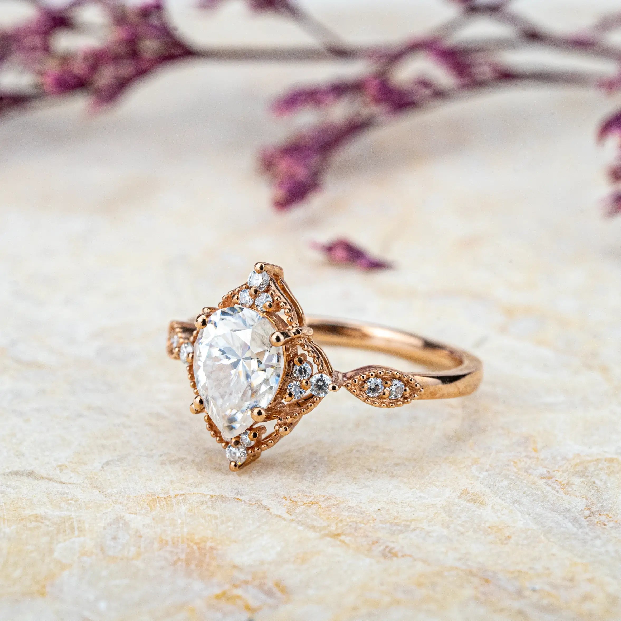 Elysium - Custom Moissanite Ring Vintage Engagement Ring For Women
