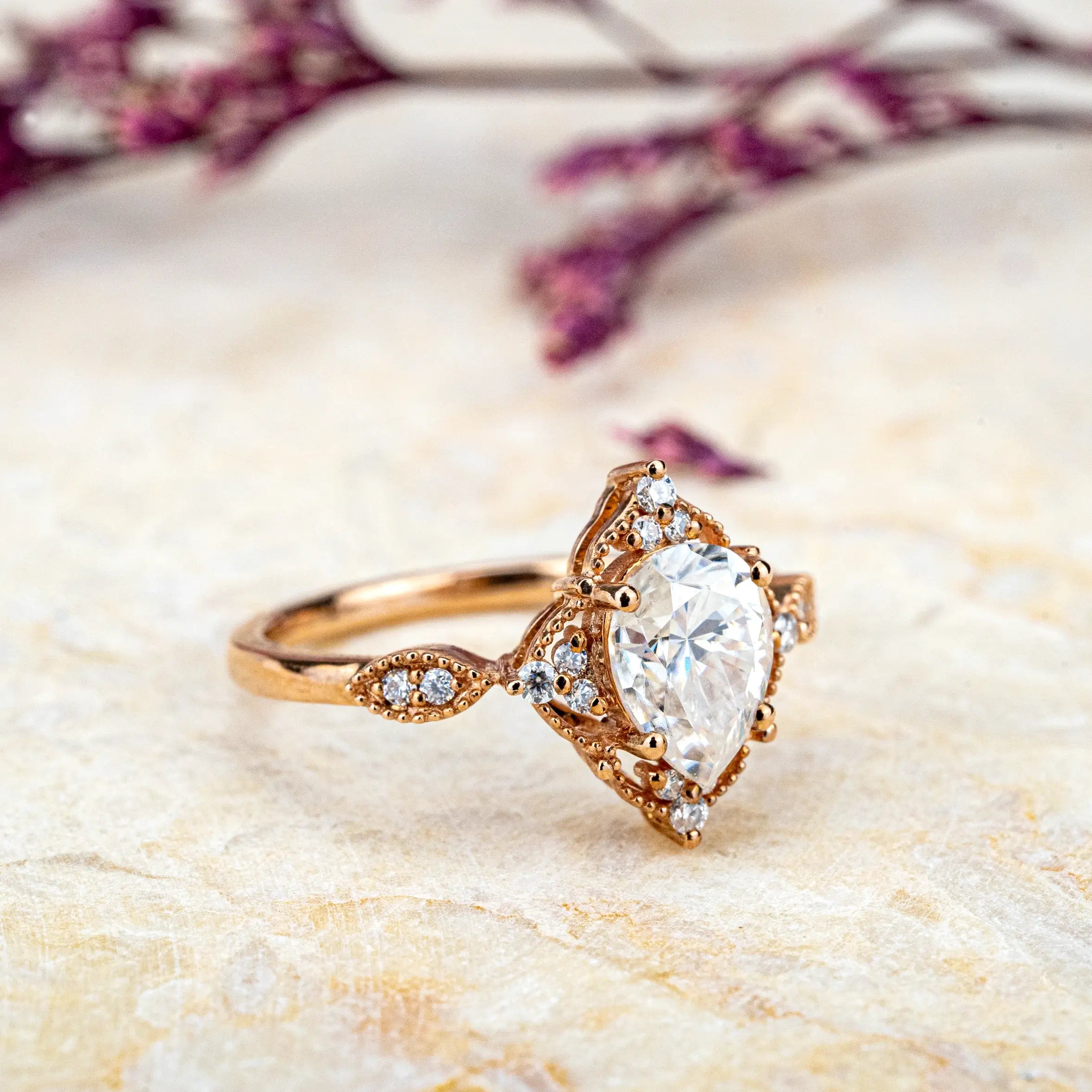 Elysium - Custom Moissanite Ring Vintage Engagement Ring For Women