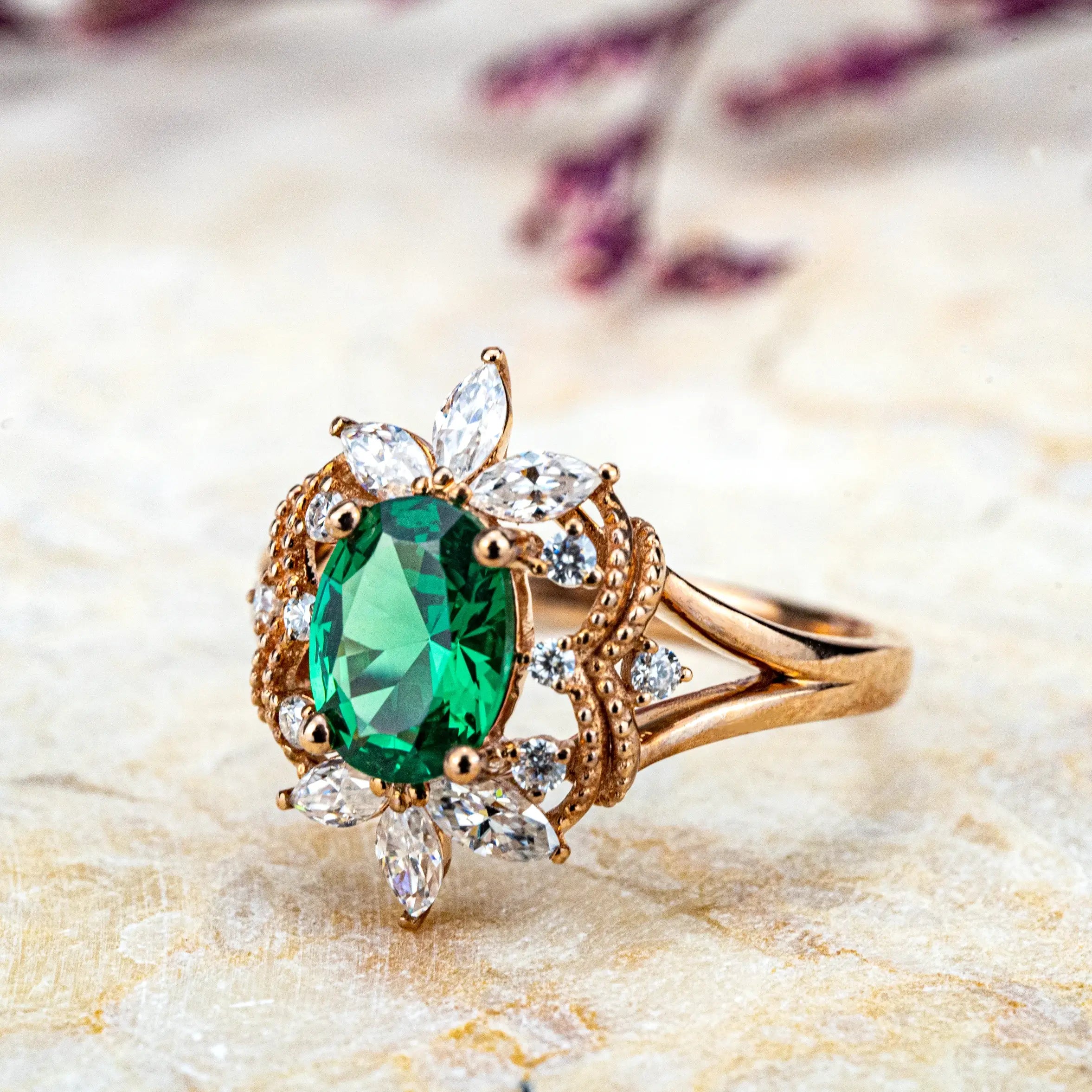 Luxurious Oval Cut Lab Emeralds Engagement Ring Lucky Ring vintage ring for ladies promise ring birthstone ring