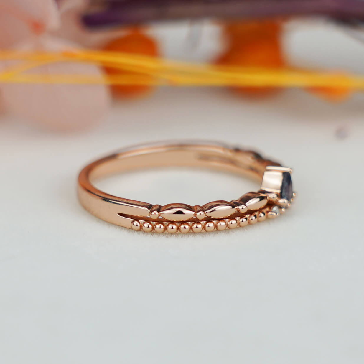 Diamond Wedding Band Vintage Delicate Milgrain Antique Stacking