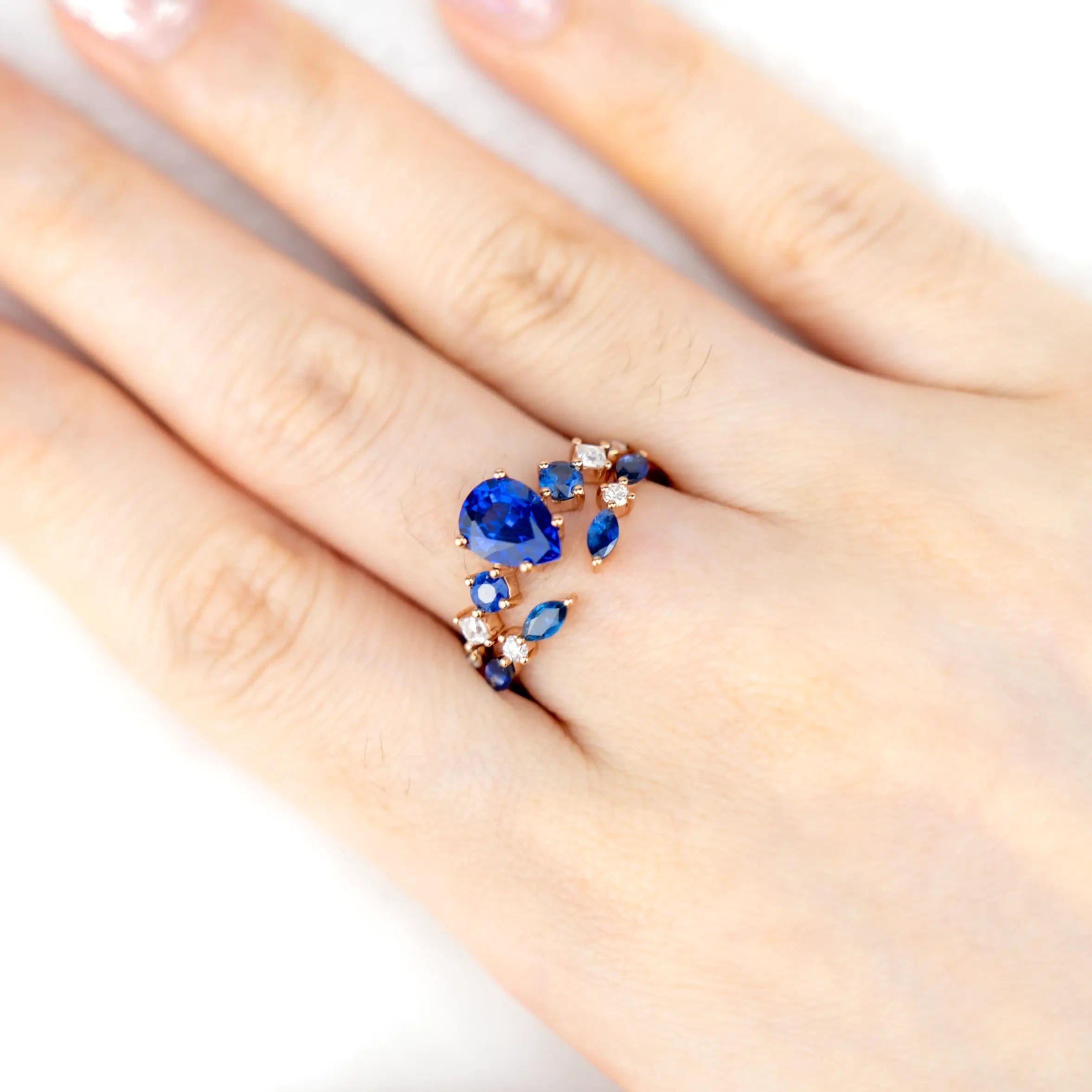 Elegant Pear-Shaped Sapphire Engagement Ring Set Handcrafted Custom Design Rose Gold Band Luxurious and Timeless Jewelry Promise Ring Gift for her