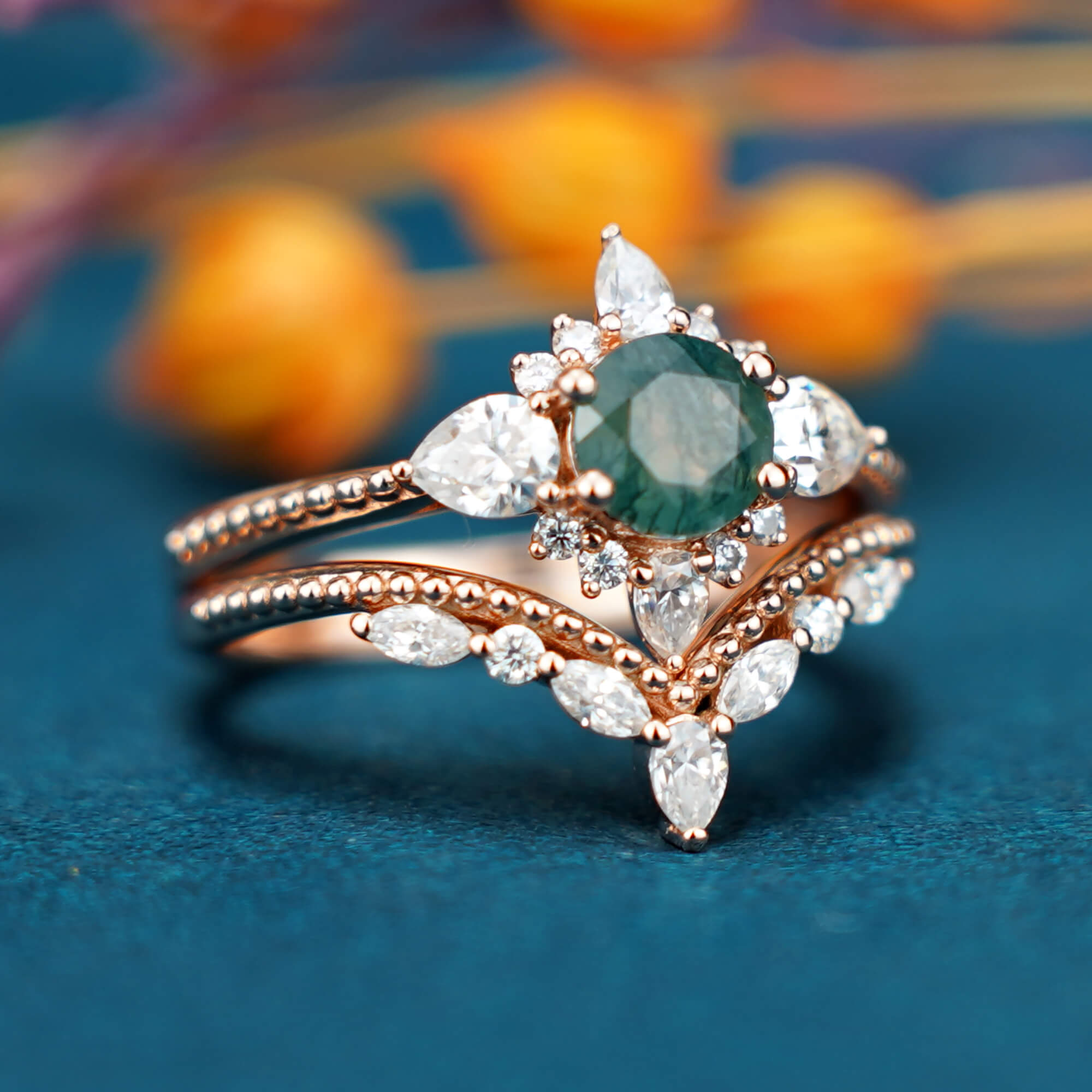 Solflora Achat Ring Set - Vintage Sonnenblumen inspiriert