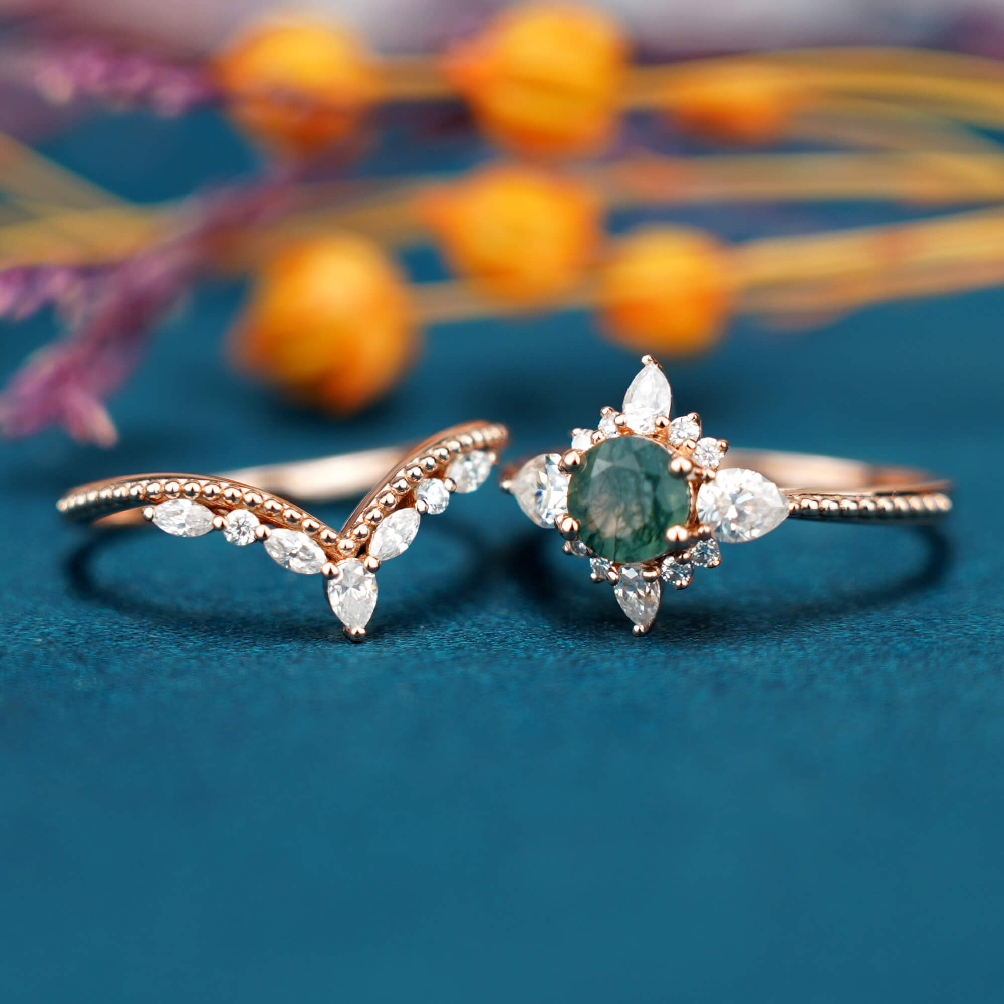 Solflora Achat Ring Set - Vintage Sonnenblumen inspiriert
