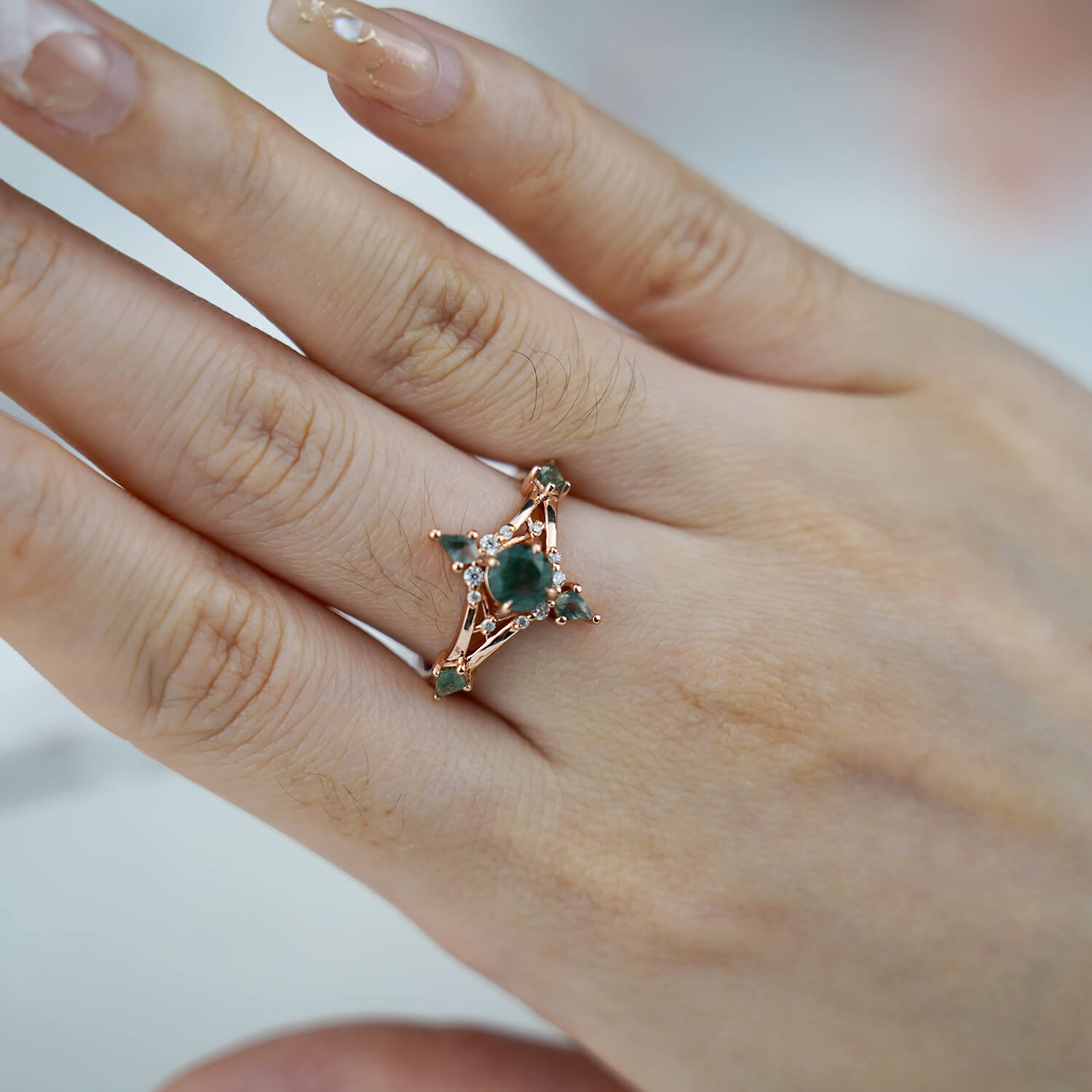 Gothic Retro Cross Moss Agate Ring Engagement Gold Ring for women, cross ring,wedding rings