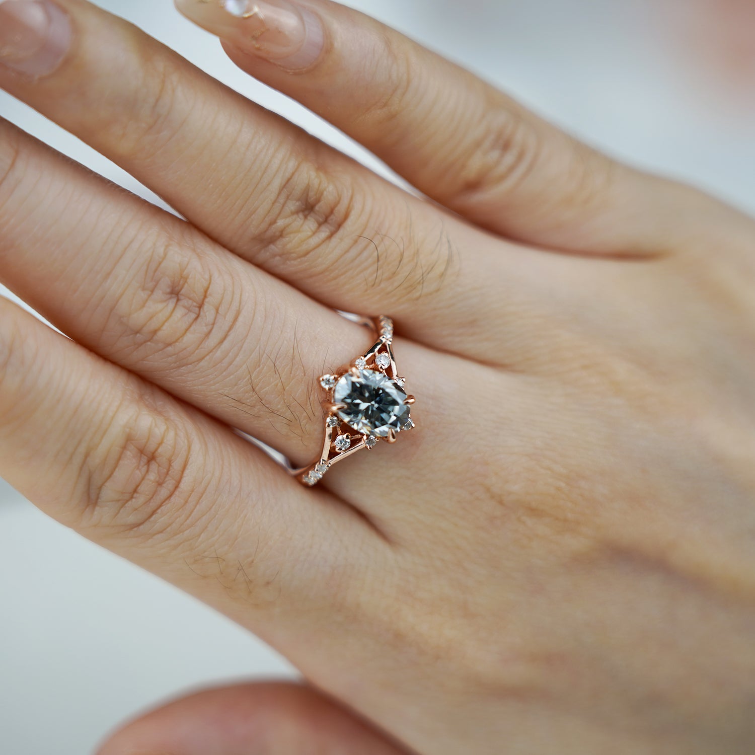 Oval Gray Moissanite Diamond Engagement Ring Promise Ring