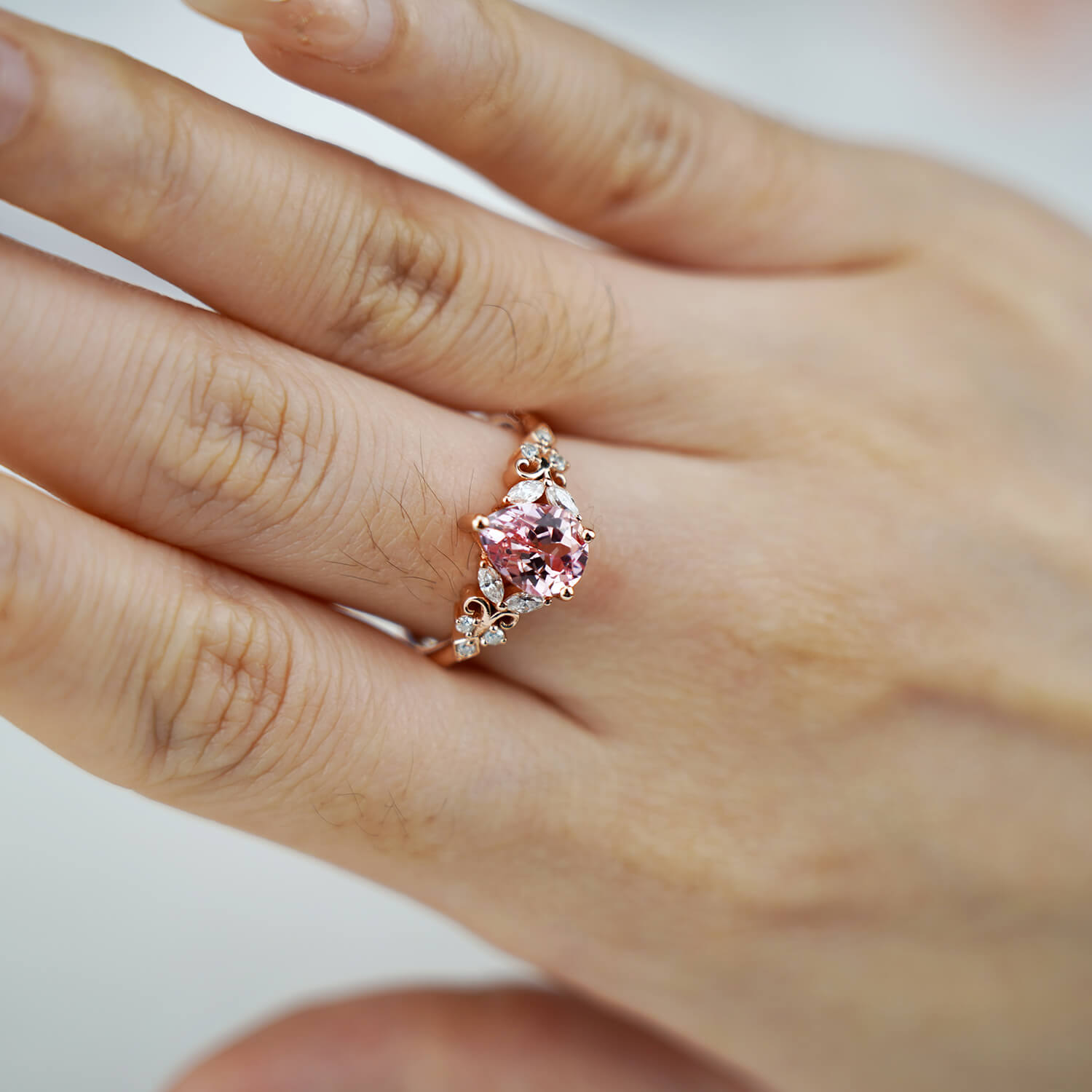 Vintage Peach Sapphire Engagement Ring Delicate Pear Pink Sapphire for women gift anniversary ring