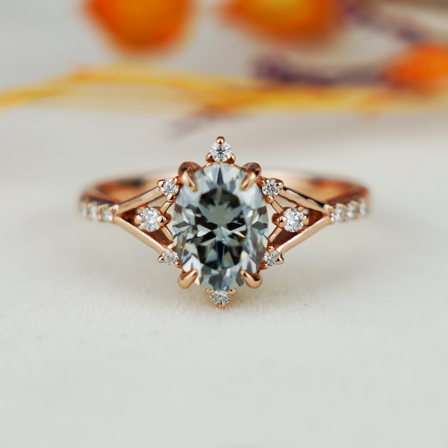 1.3CT Gray Moissanite Oval Diamond Engagement Wedding Ring/ Promise Ring/ Simple Ring/ 14K Solid Rose White Yellow Gold Ring Gift For Her