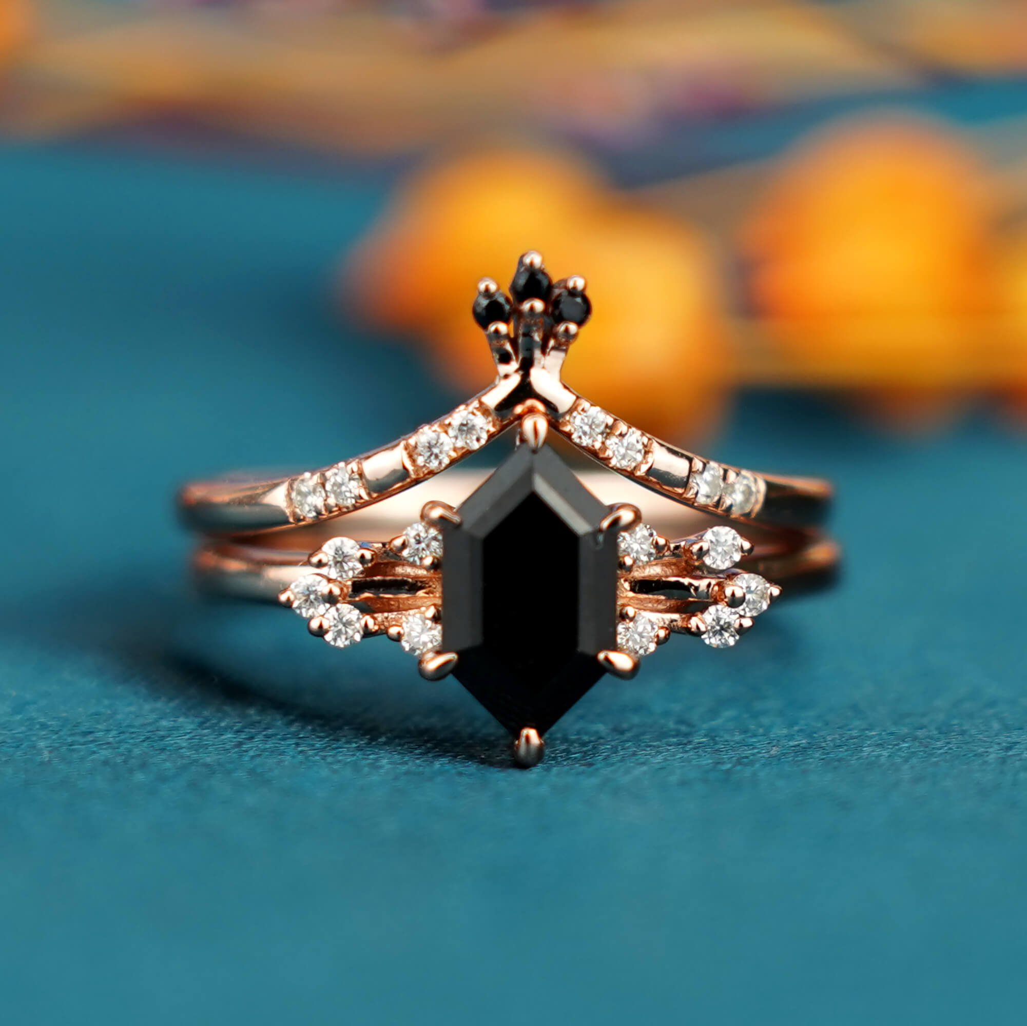 Regal Nocturne Ring-Black Onyx Engagement Ring Set, gothic ring for girlfriend gift,anniversary rings