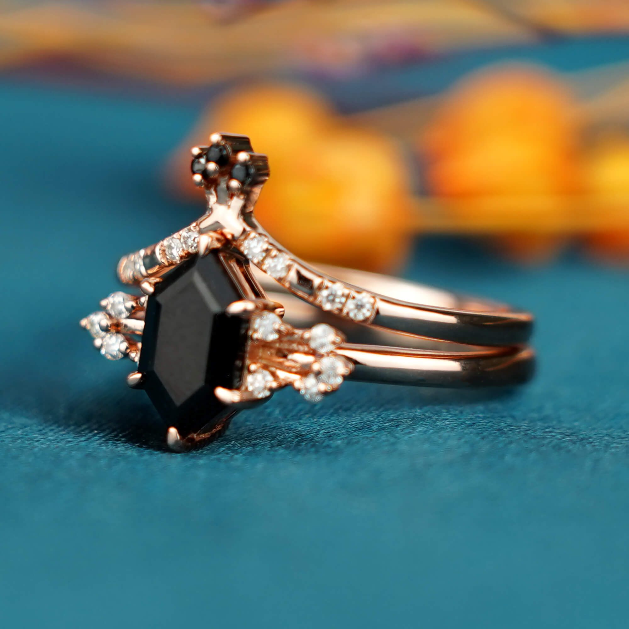Regal Nocturne Ring - Schwarzer Onyx Verlobungsring Set
