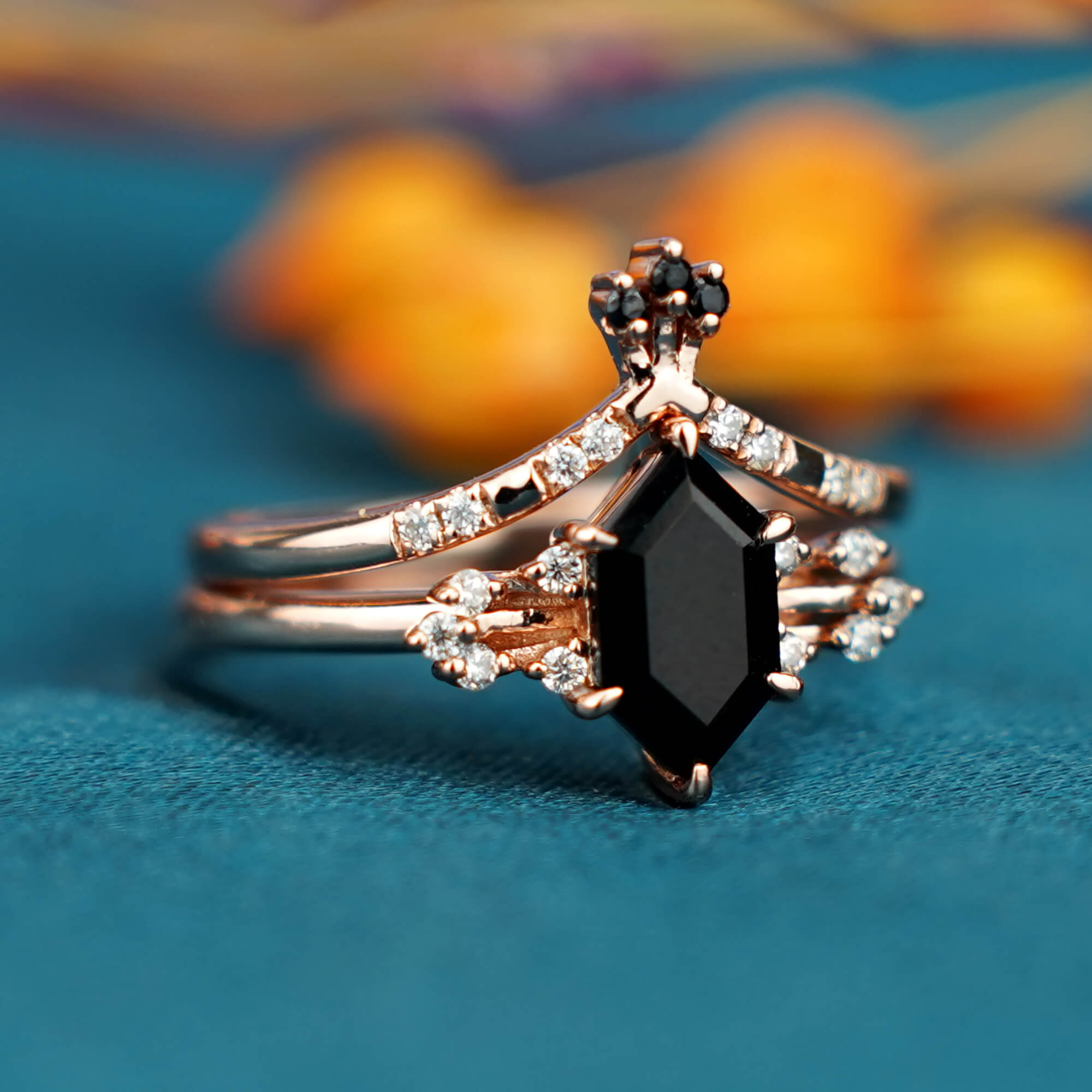 Regal Nocturne Ring - Schwarzer Onyx Verlobungsring Set
