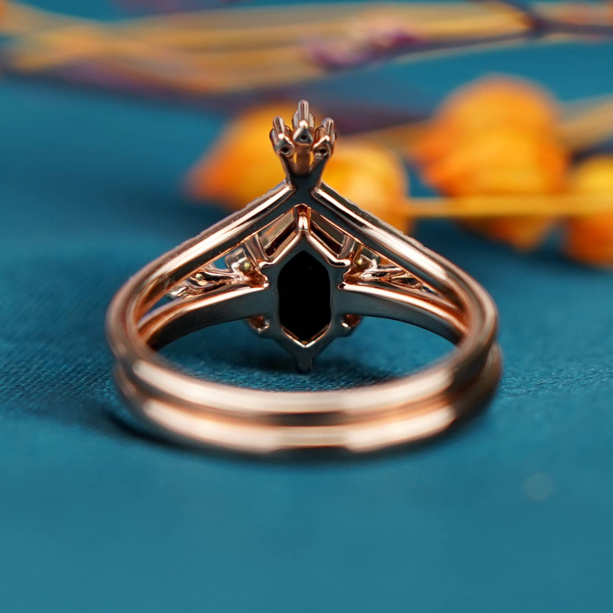 Regal Nocturne Ring - Schwarzer Onyx Verlobungsring Set