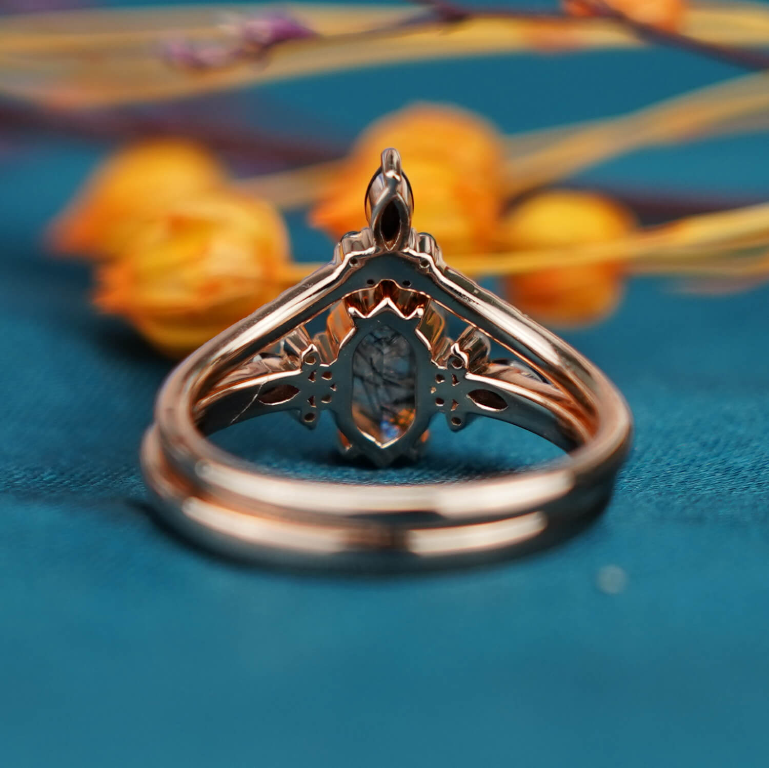 Obsidian Whisper Ring Schwarzer Rutilquarz Verlobungsring Set