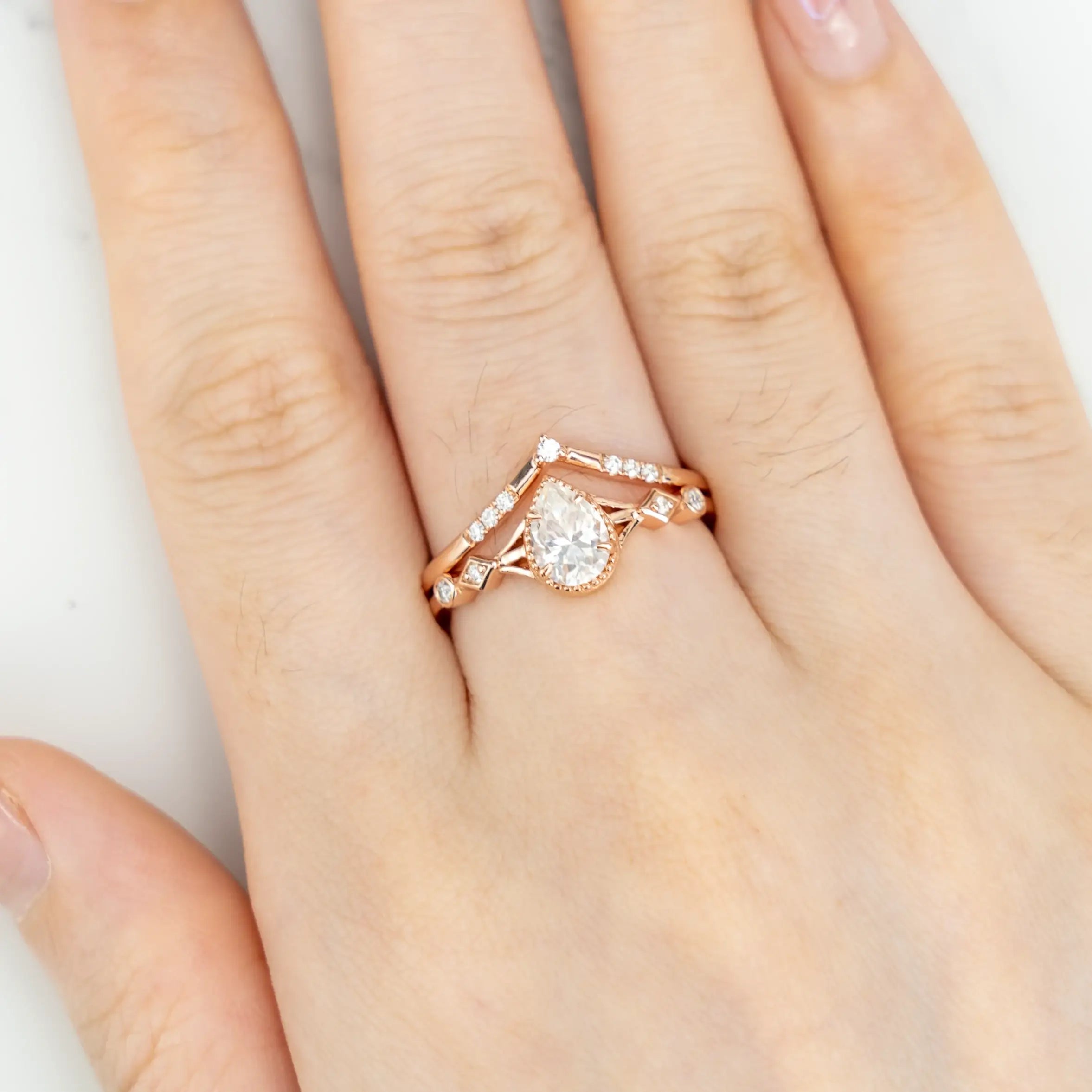Ethereal Ring Minimalist Moissanite Proposal Ring Set