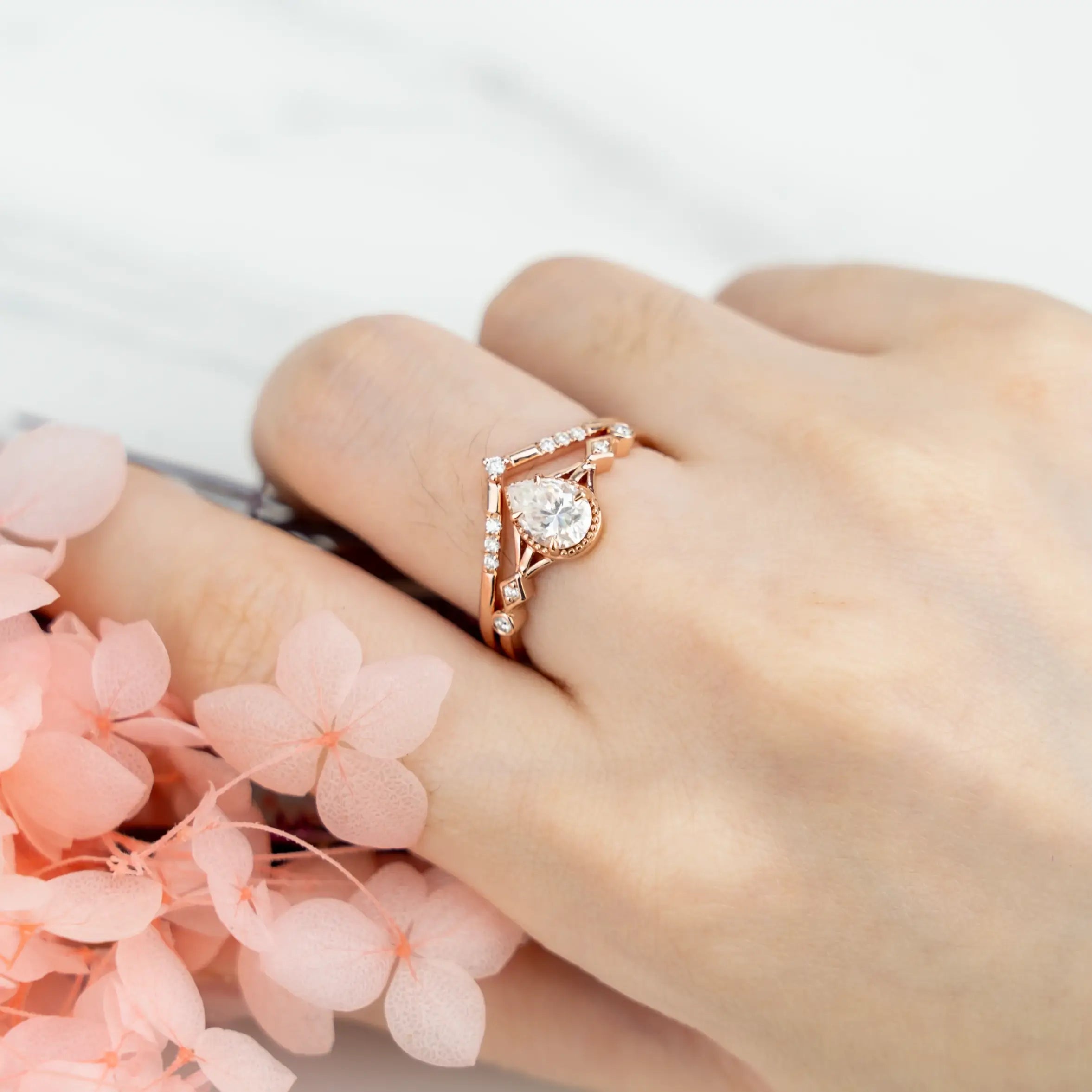 Ethereal Ring Minimalist Moissanite Proposal Ring Set