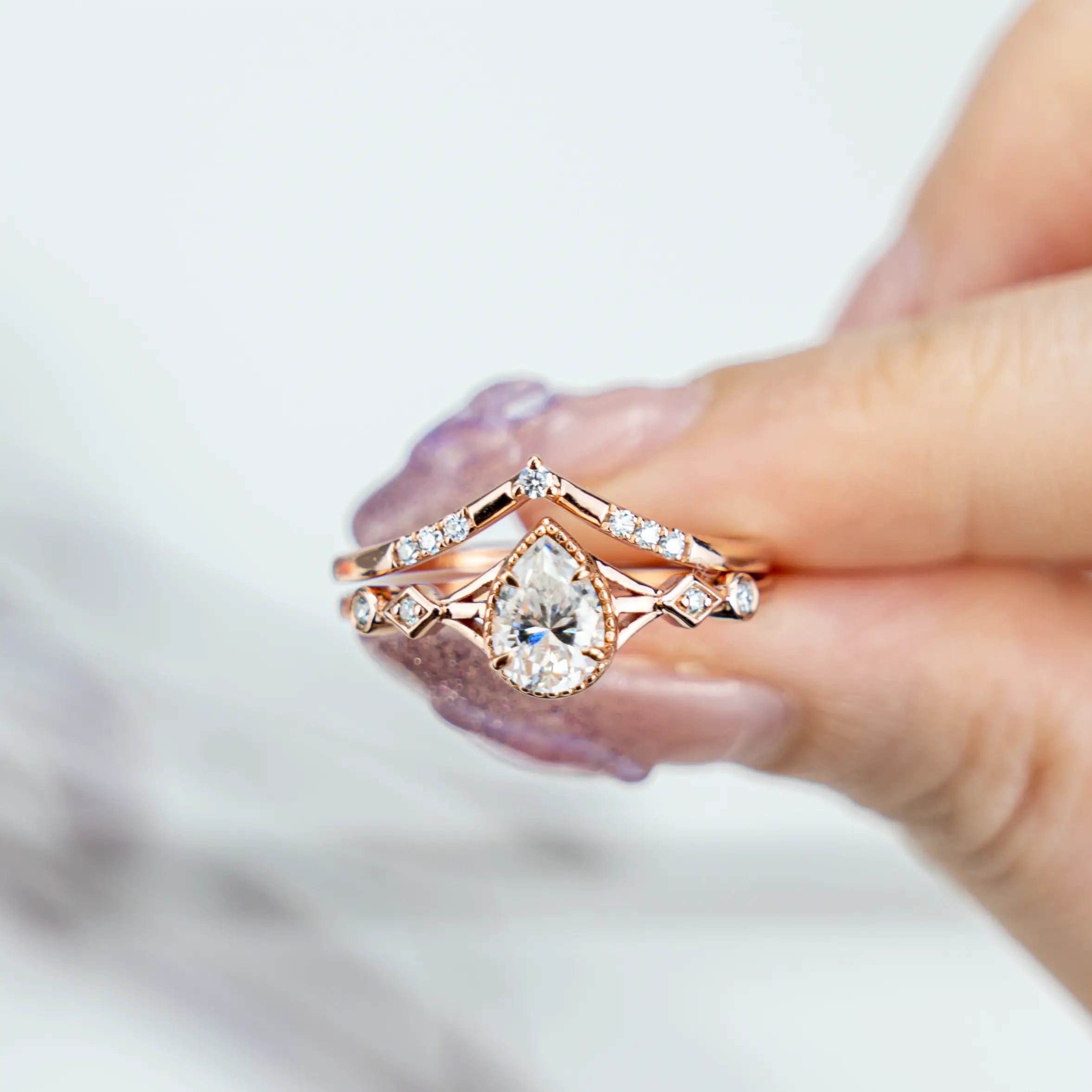 Ethereal Ring Minimalist Moissanite Proposal Ring Set