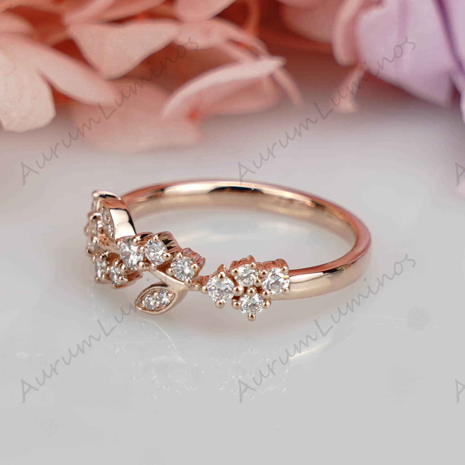 Unique Leaf Moissanite Wedding Ring Women Dainty Rings
