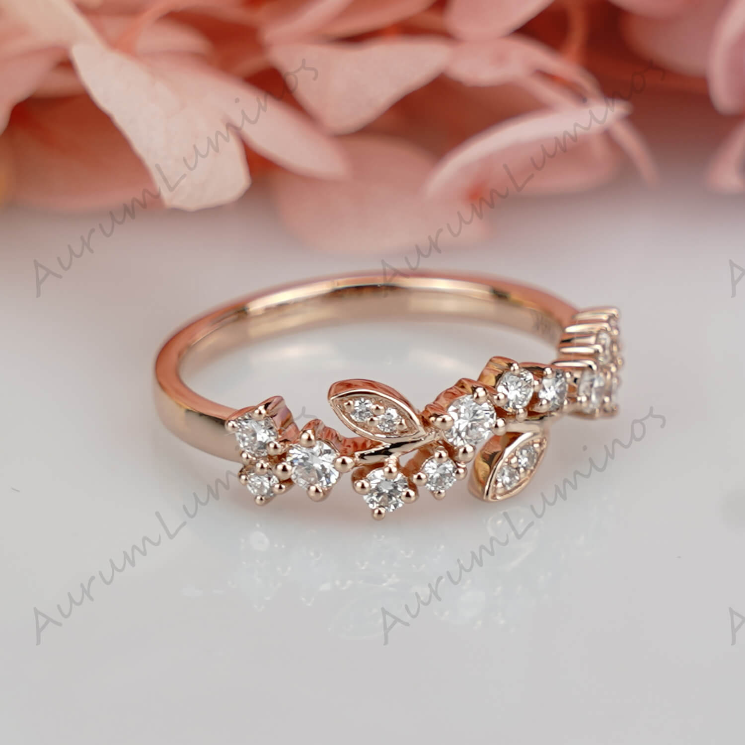 Unique Leaf Moissanite Wedding Ring Women Dainty Rings