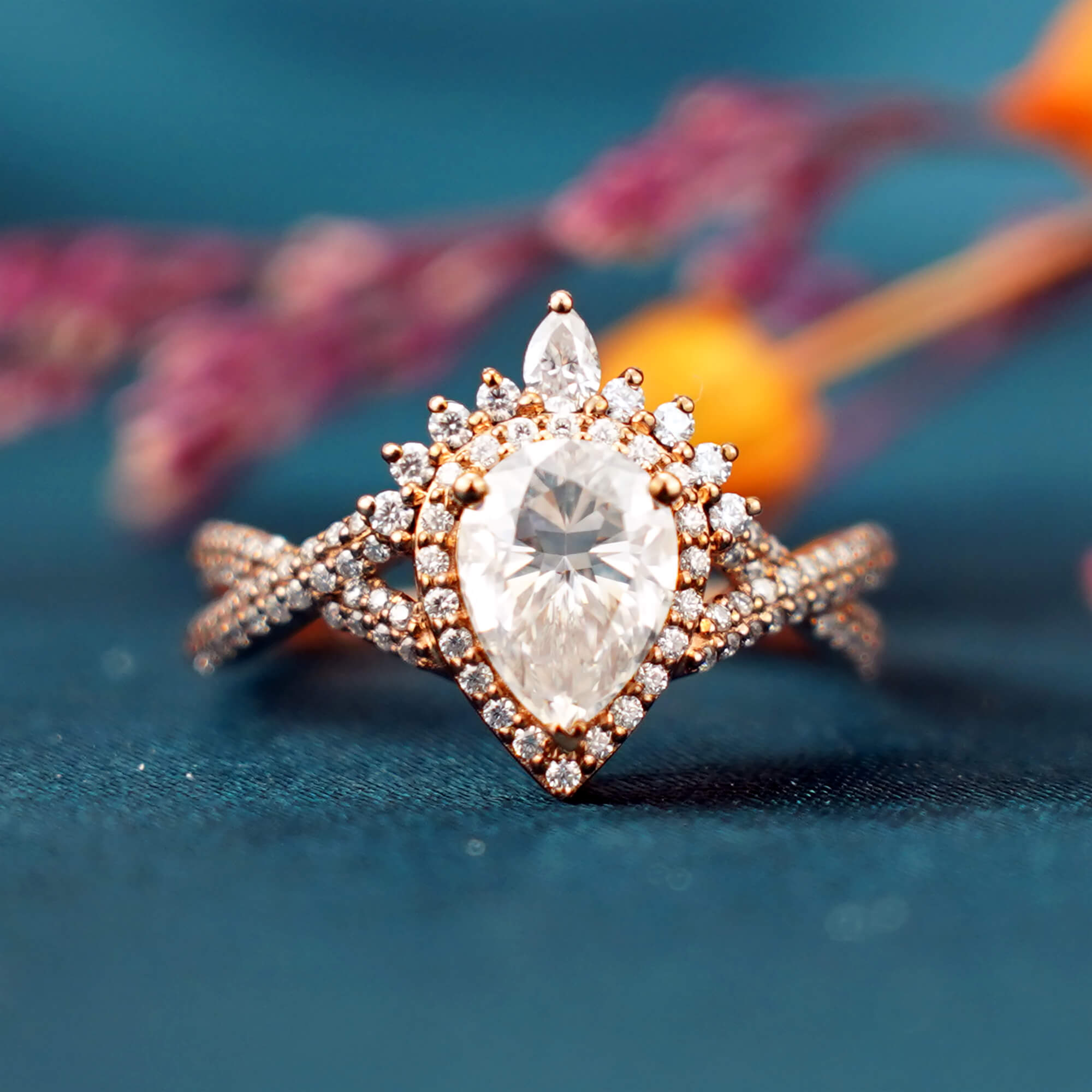 Eternal Moissanite Ring Vintage Stacking Engagement Ring 14k Rose Gold Unique Vintage Anniversary Ring Promise Gift For Women
