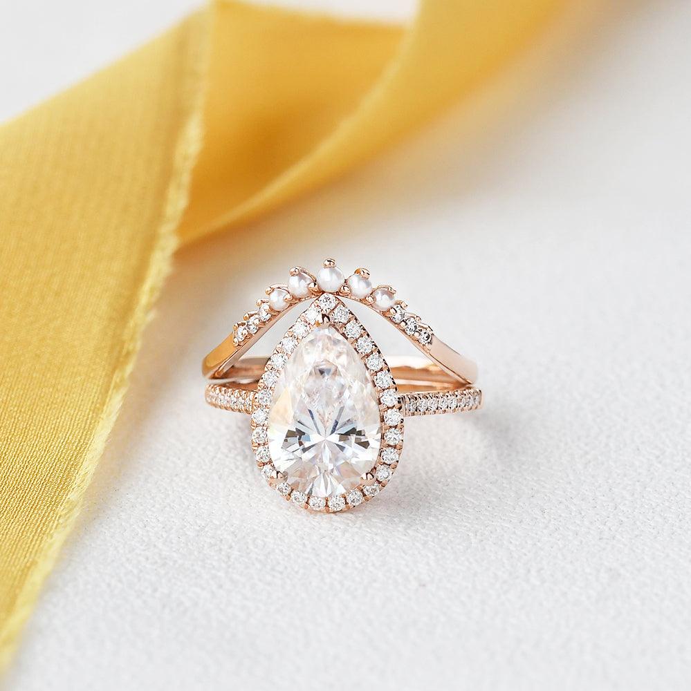 3.5ct Moissanite & Freshwater Pearls Ring Set 2pcs - Felicegals