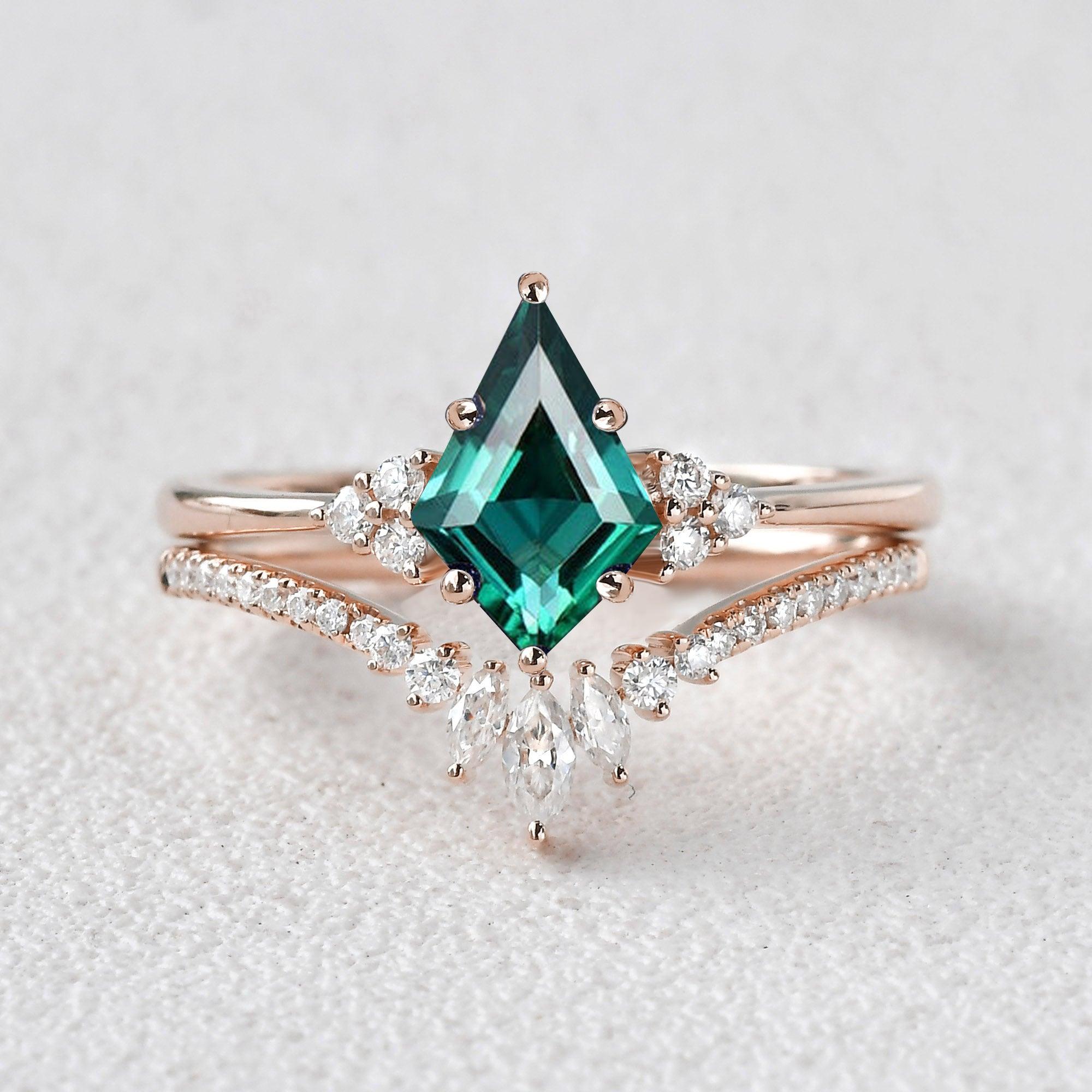 Unique Moss Agate Engagement Ring Set 2pcs - Felicegals 丨Wedding ring 丨Fashion ring 丨Diamond ring 丨Gemstone ring