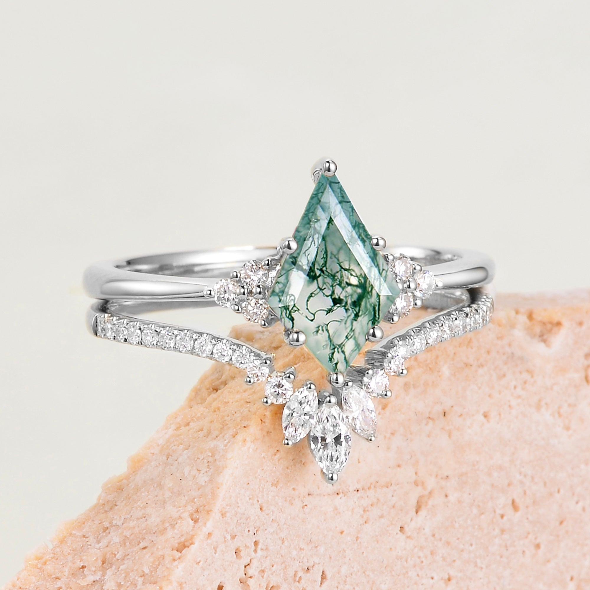 Unique Engagement Rings, moss agate rings for women gift, anniversary ring