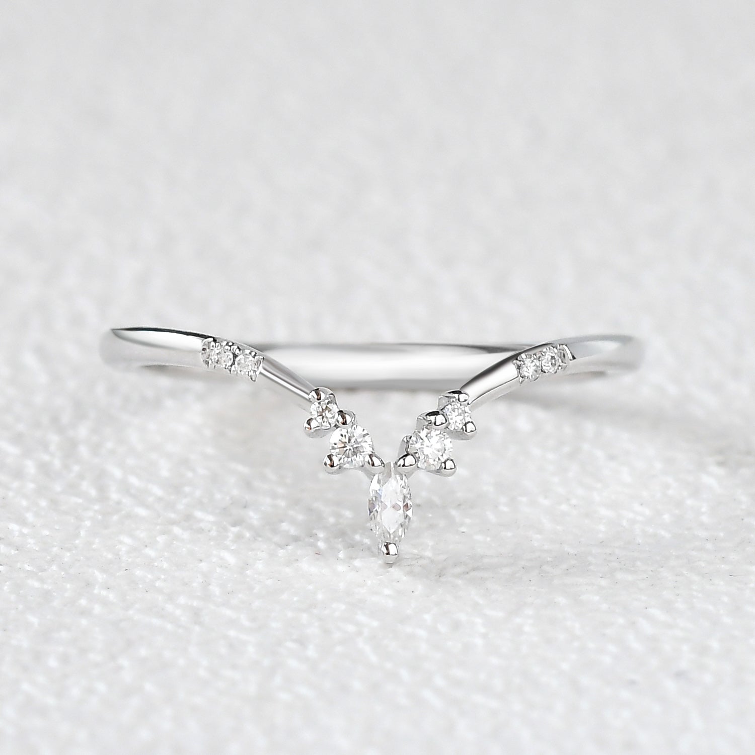 Chevron Minimalist Moissanite Marquise Stacking Band