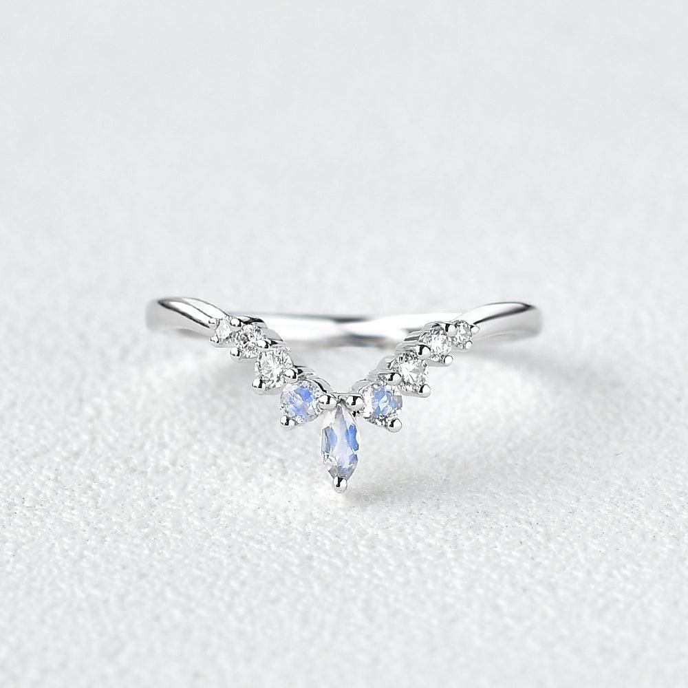 Moonstone & Moissanite Band Shaped Ring Wedding Band