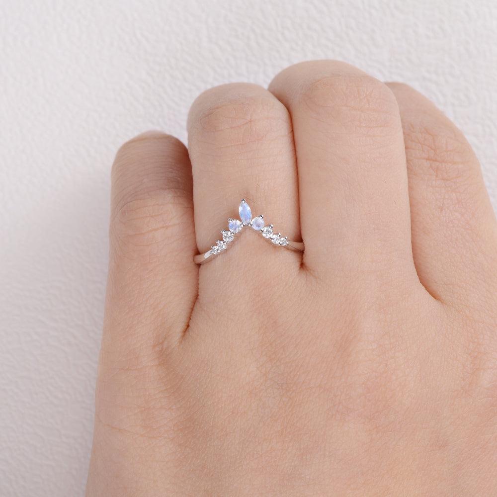 Moonstone & Moissanite Band Shaped Ring Wedding Band