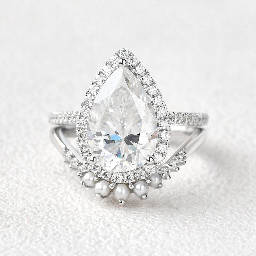 3.5ct Moissanite & Freshwater Pearls Ring Set 2pcs - Felicegals
