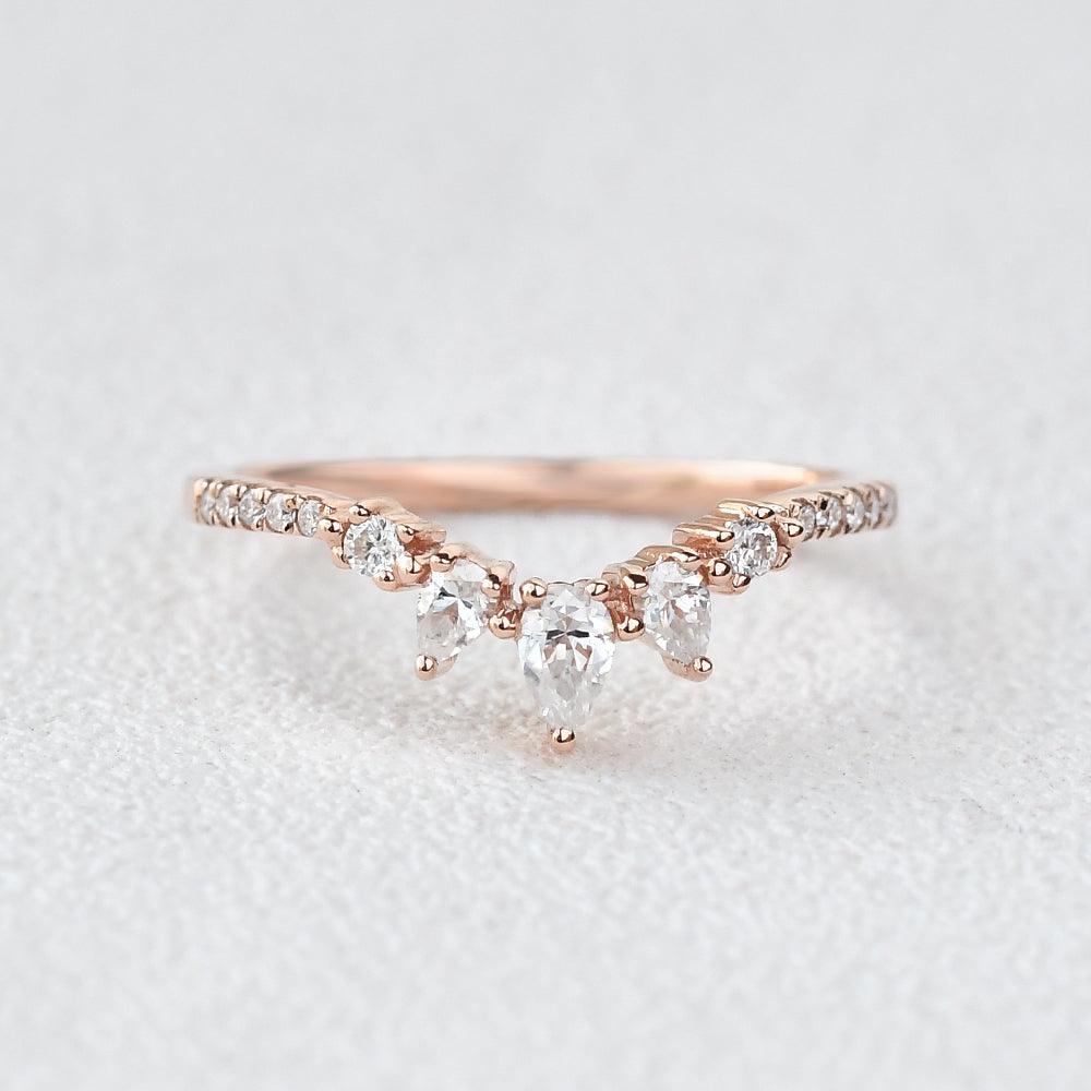Pear Shaped Curved Moissanite Wedding Band Custom Rings| Aurumluminos
