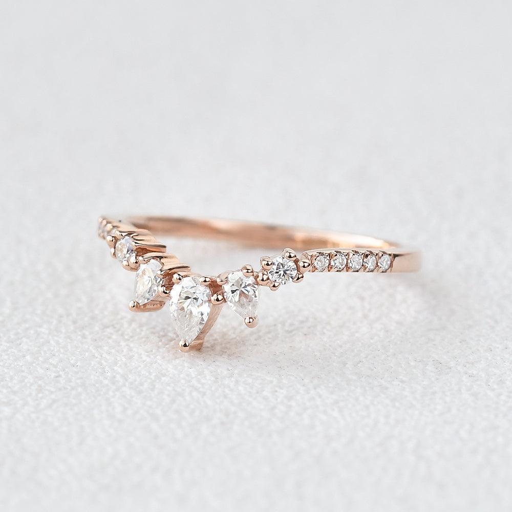 Pear Shaped Curved Moissanite Wedding Band Custom Rings| Aurumluminos