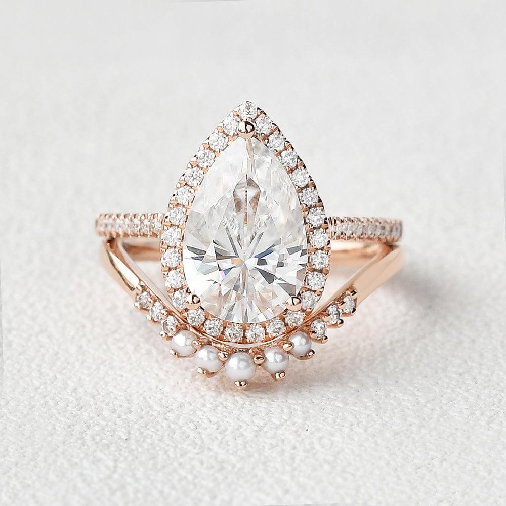 3.5ct Moissanite & Freshwater Pearls Ring Set 2pcs - Felicegals