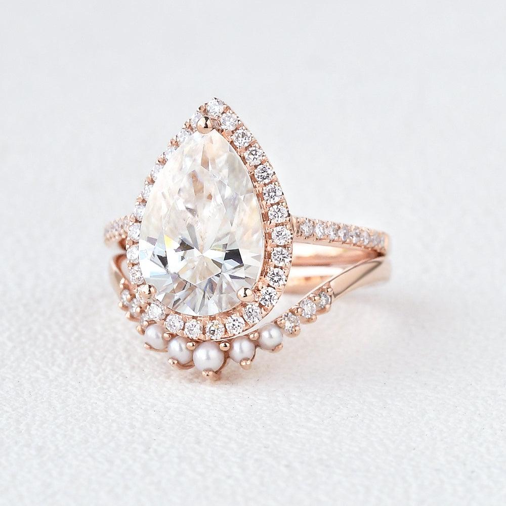 3.5ct Moissanite & Freshwater Pearls Ring Set 2pcs - Felicegals