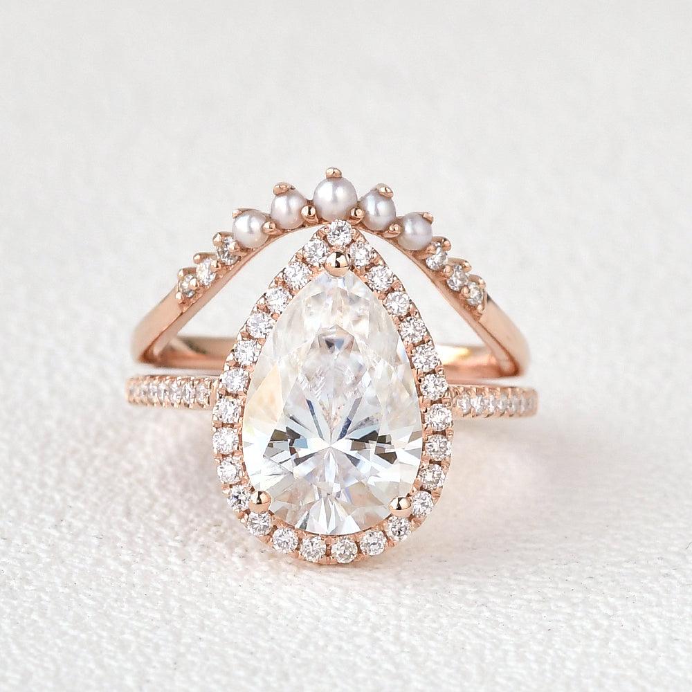 3.5ct Moissanite & Freshwater Pearls Ring Set 2pcs - Felicegals